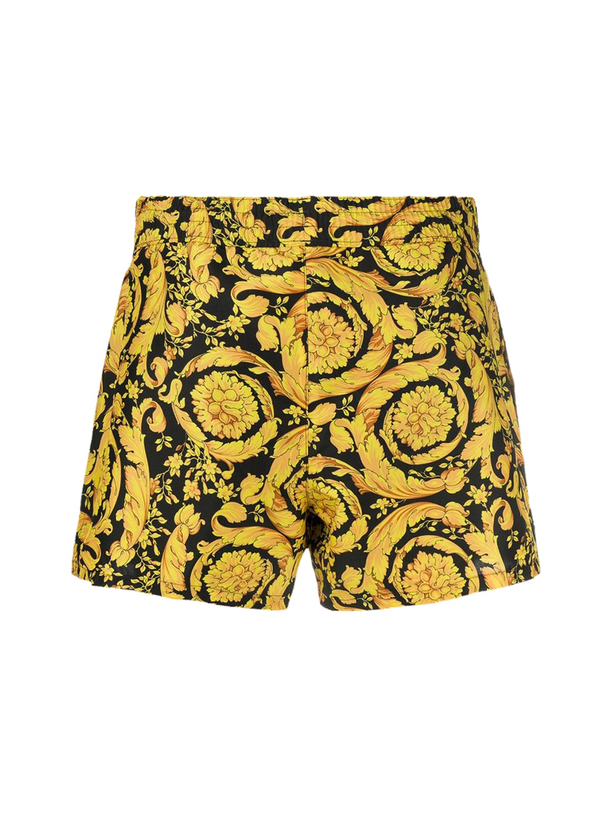 Shop Versace Swim Boxer Tessuto Nylon Recycled Barocco Ss92 All Over Print In Black Gold