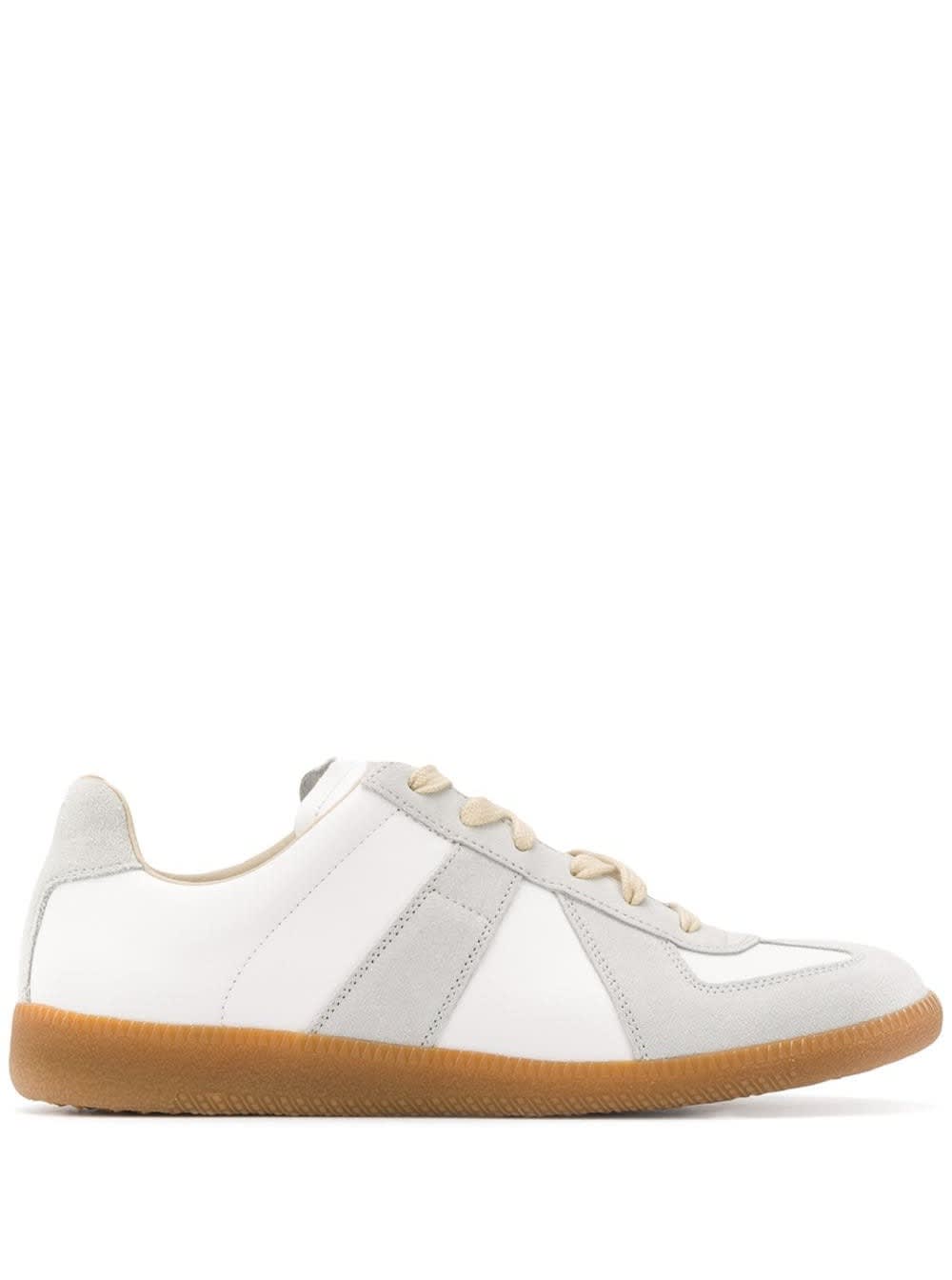 Shop Maison Margiela Womans Bicolor Leather Replica Sneakers In White