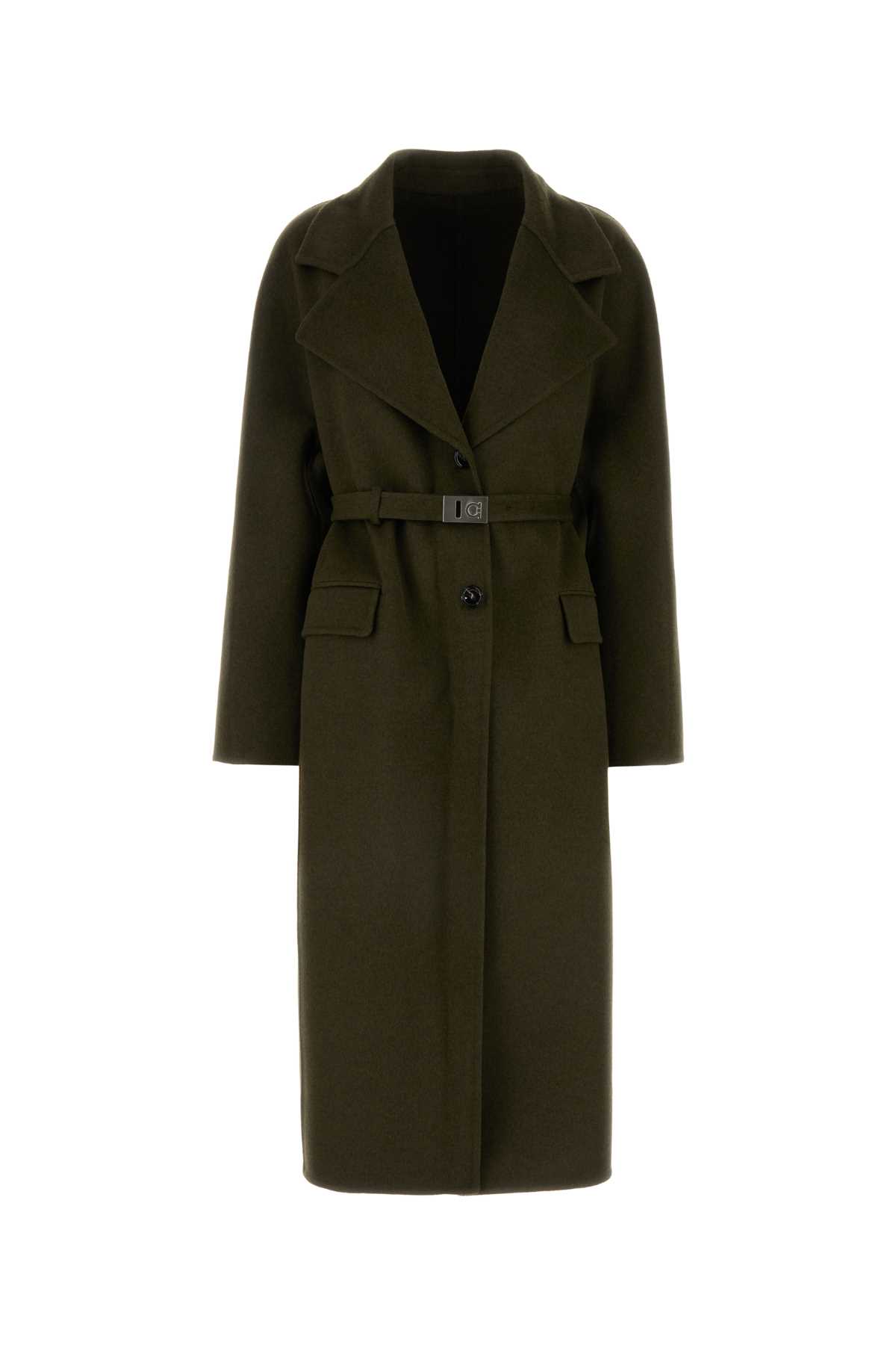 Shop Ferragamo Olive Green Wool Blend Coat