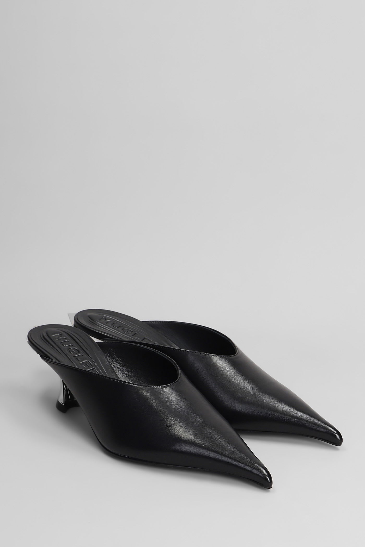 Mugler Slipper-mule In Black Leather In Black