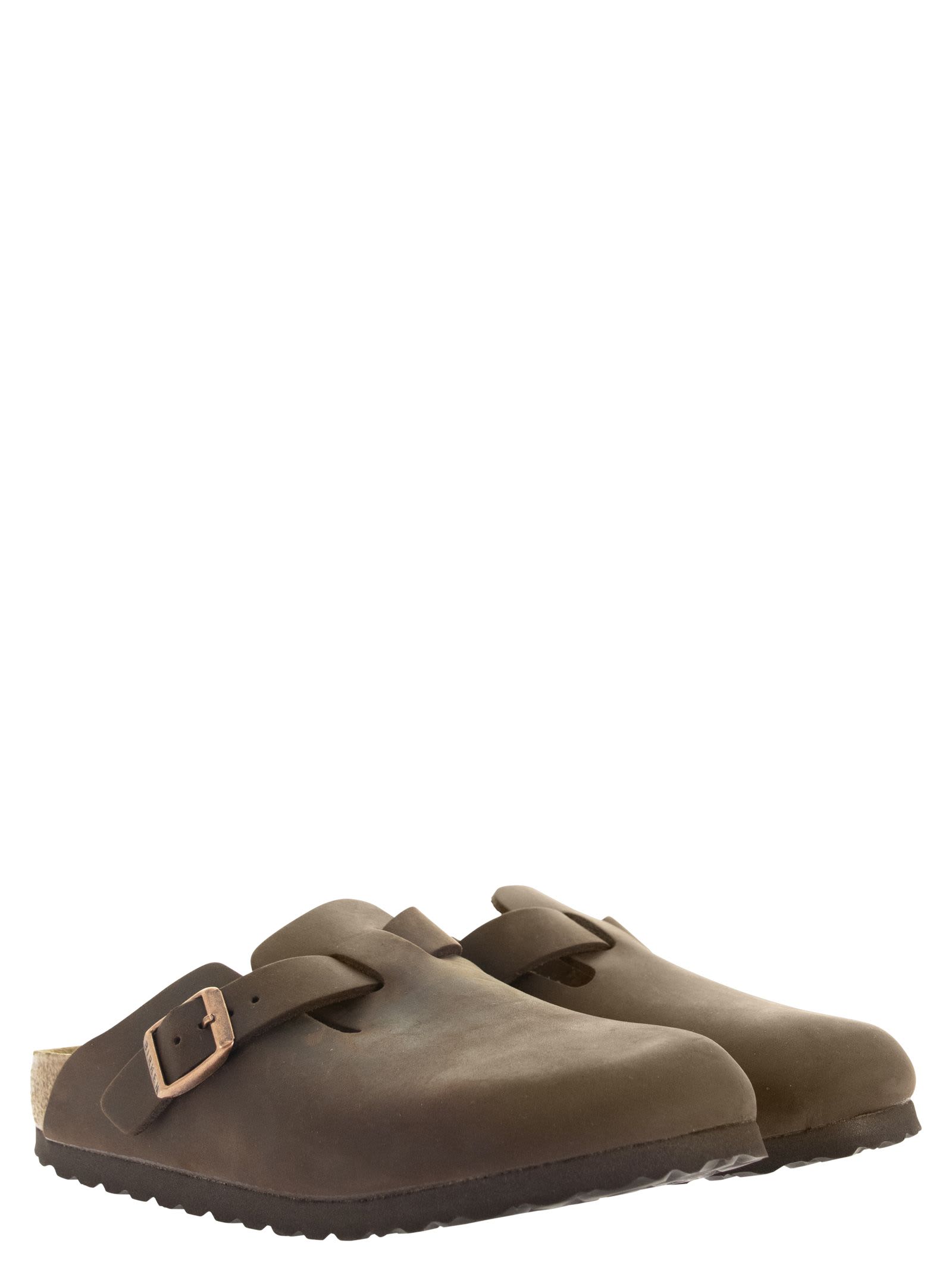 Birkenstock Chocolate Leather Boston Slippers In Brown