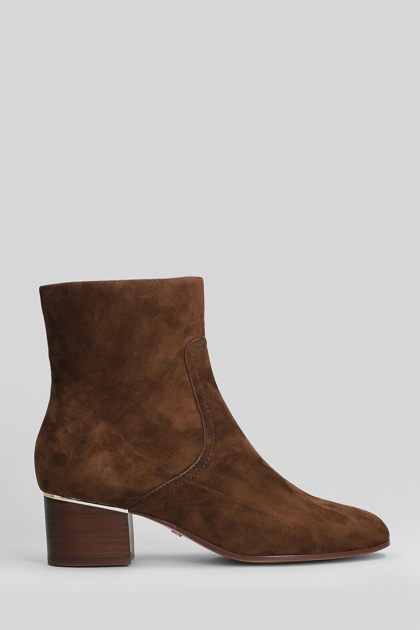 Lola Cruz Low Heels Ankle Boots In Brown Suede In Brown