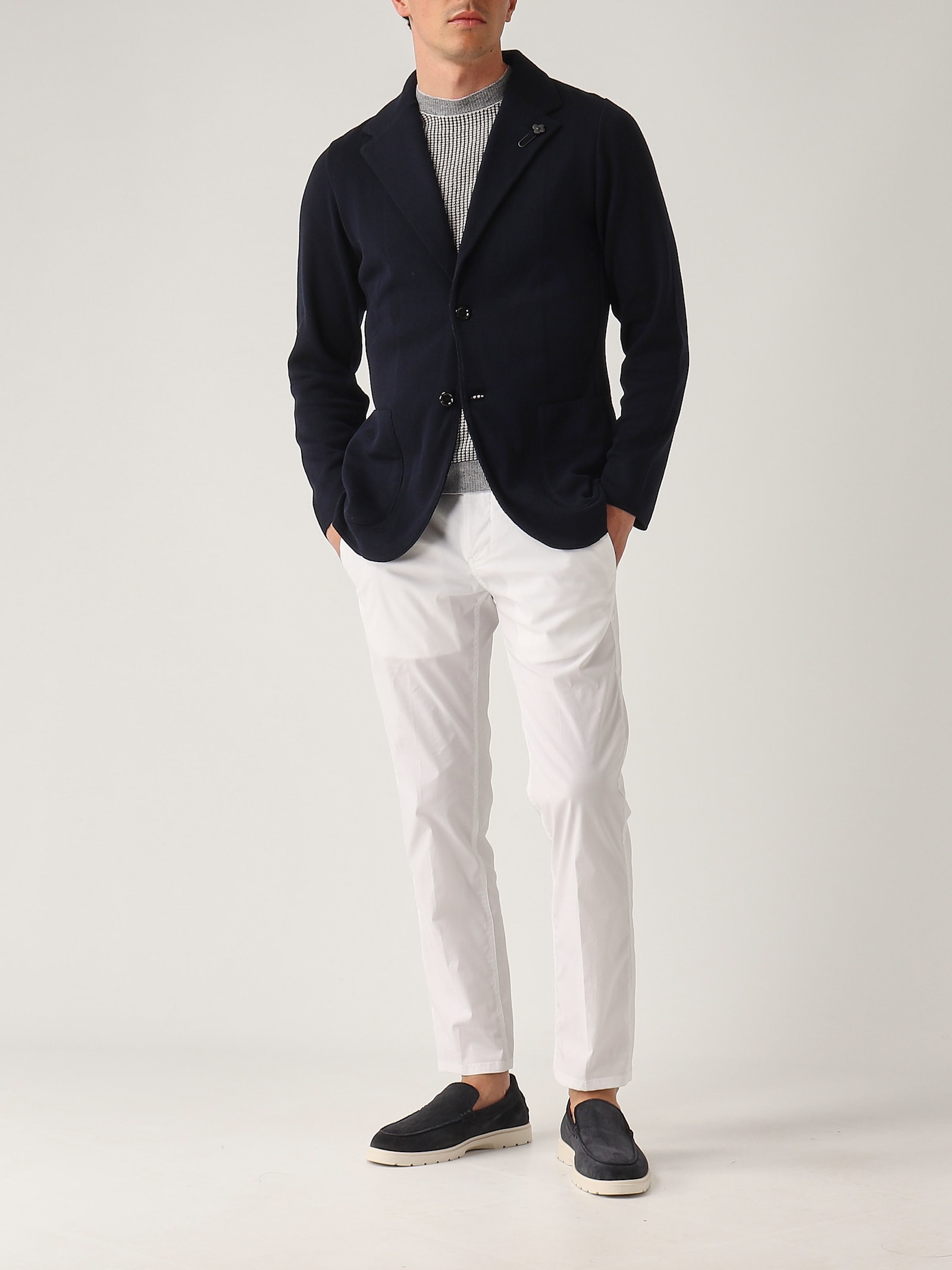 Ballantyne Pullover M/c Punto Waffle Sweater In Blu-bianco