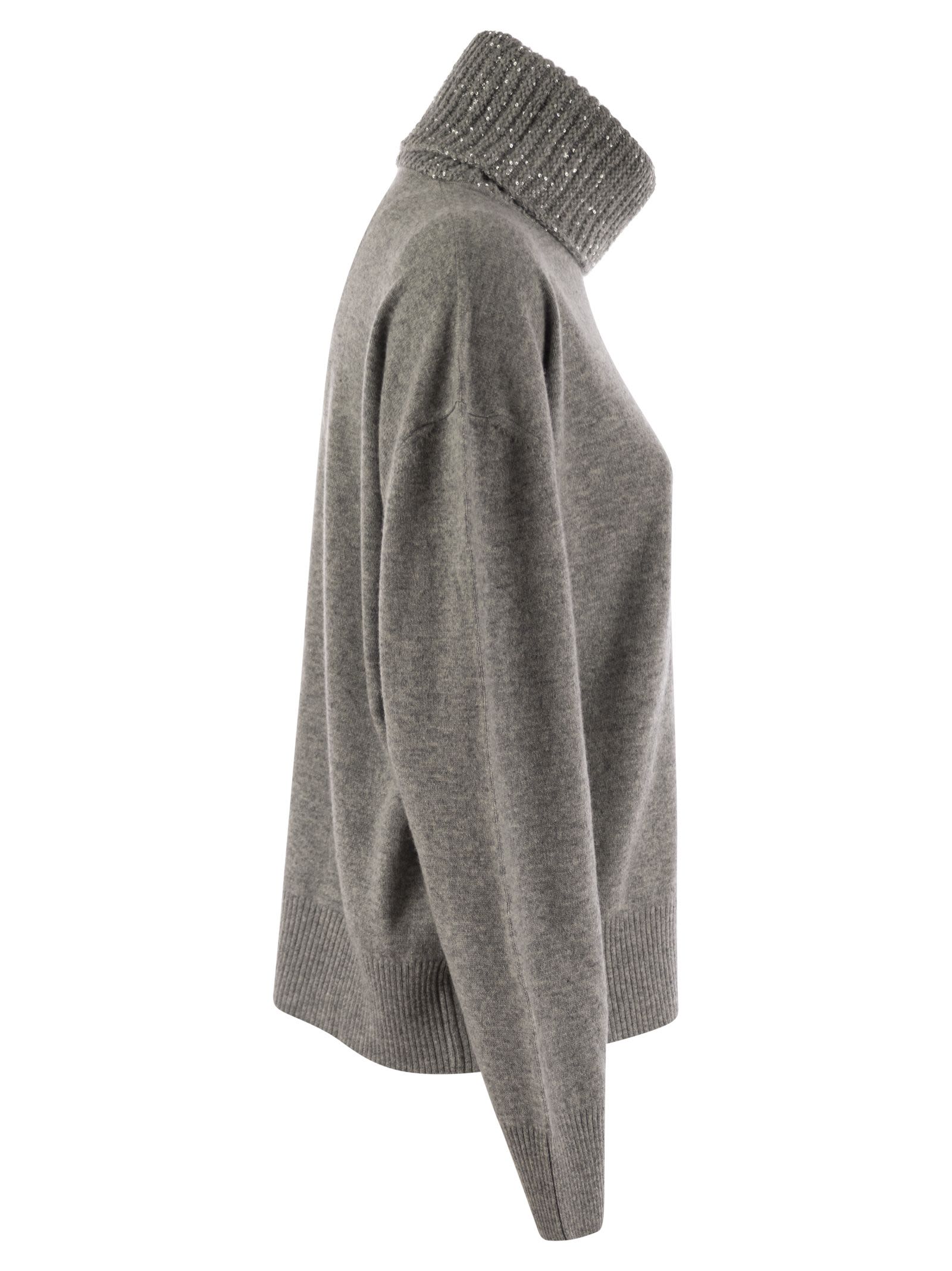 Shop Fabiana Filippi Turtleneck Sweater In Wool, Silk And Cashmere In Grey