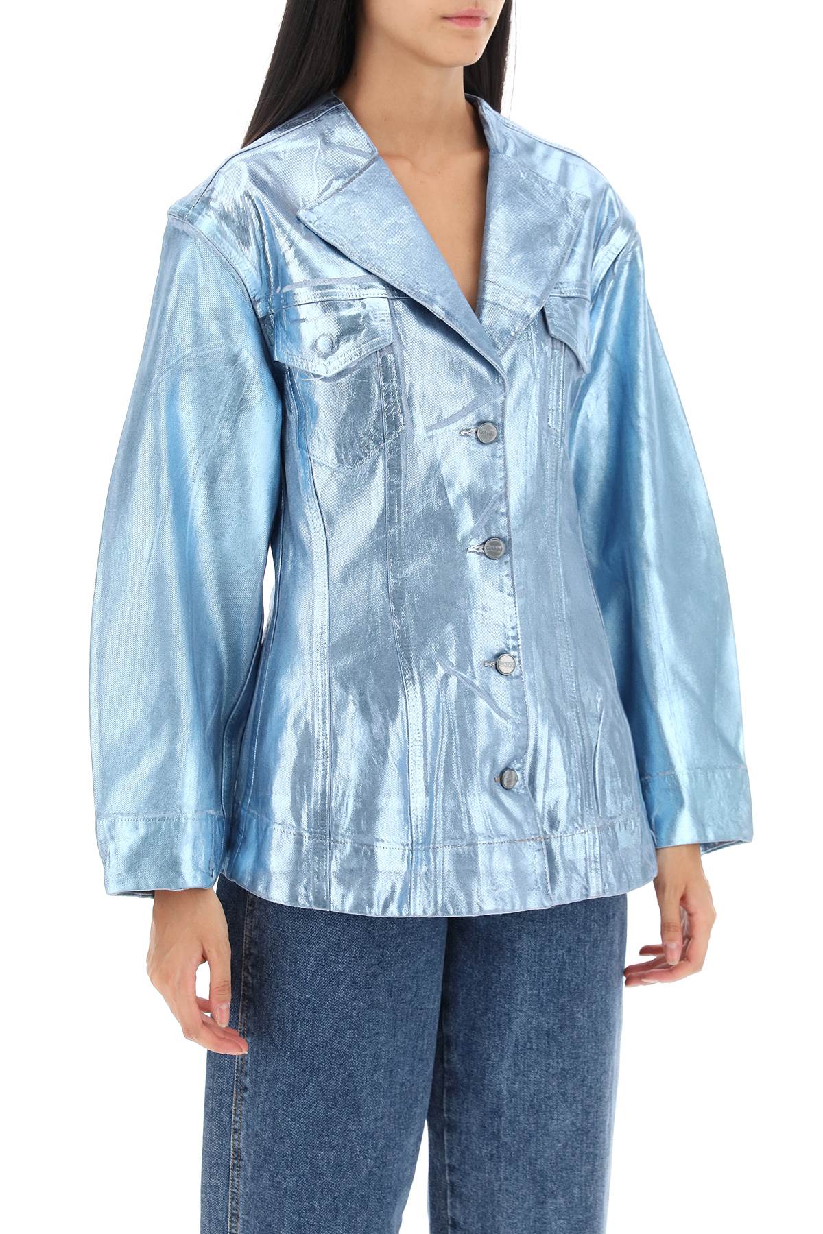 Shop Ganni Foil Denim Jacket In Heather (light Blue)