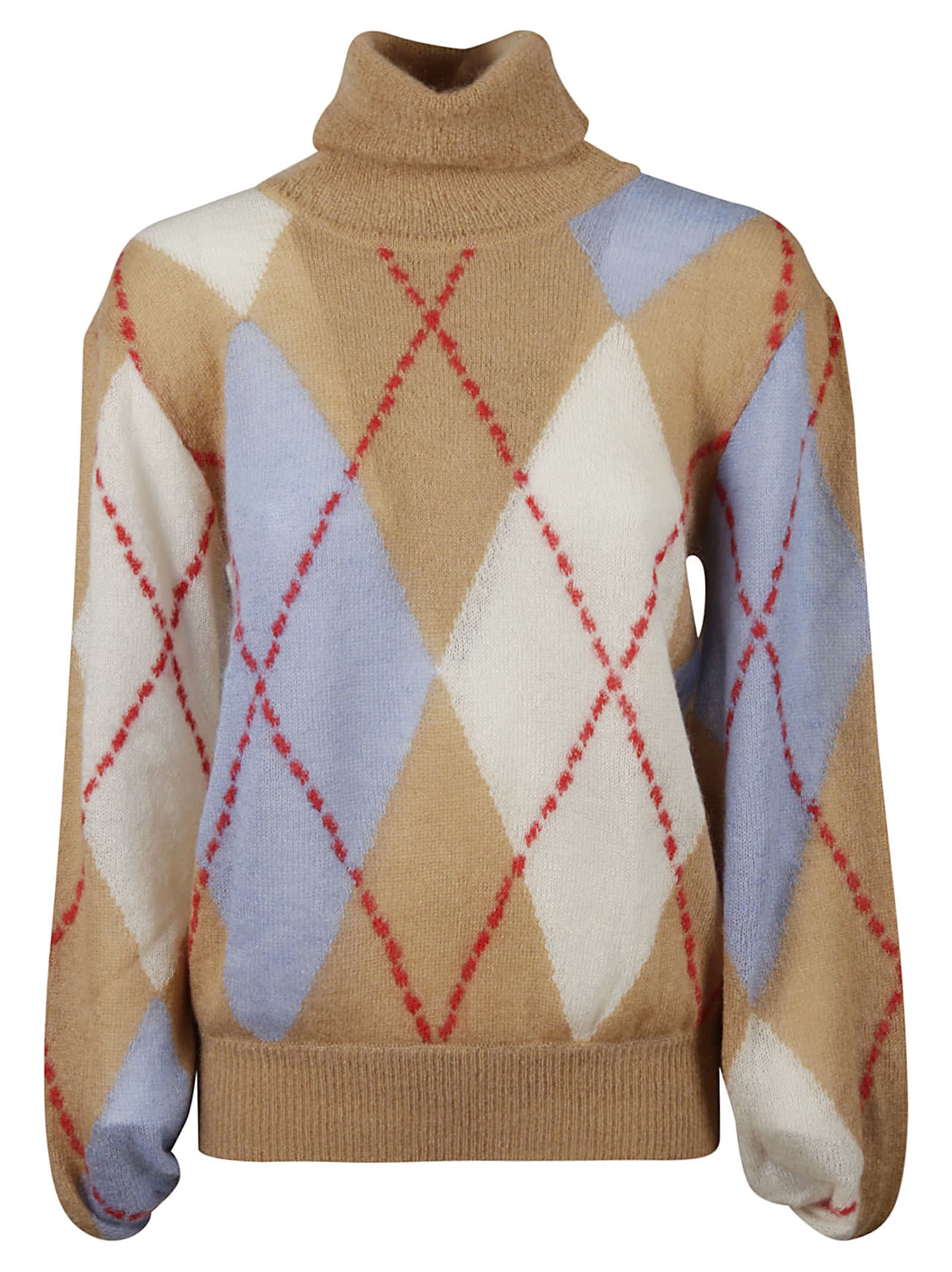 Boutique Moschino Diamond Pattern Buttoned Turtleneck Sweater