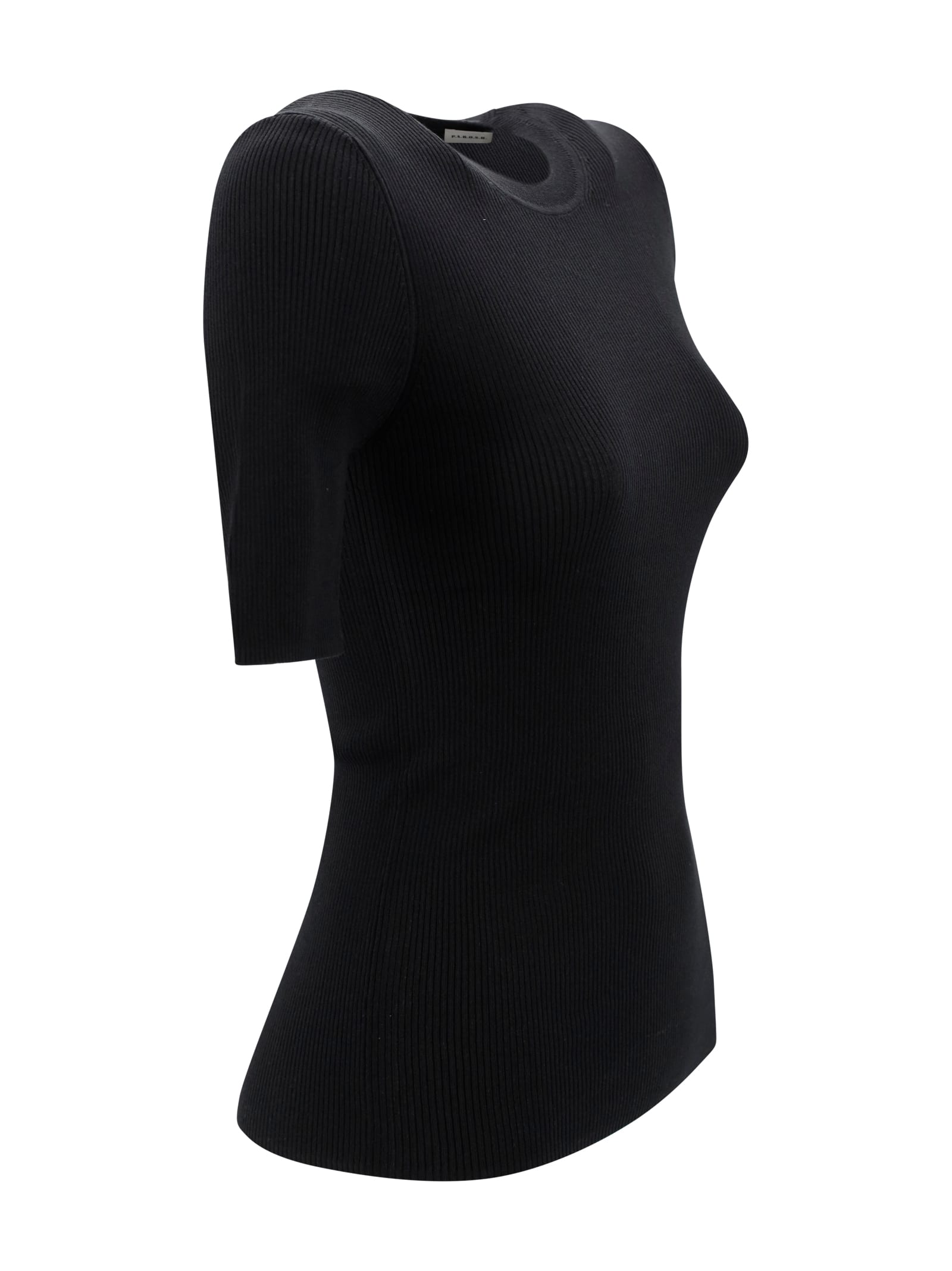 P.a.r.o.s.h Wool Crew Neck Top With Ribbed Texture In Black