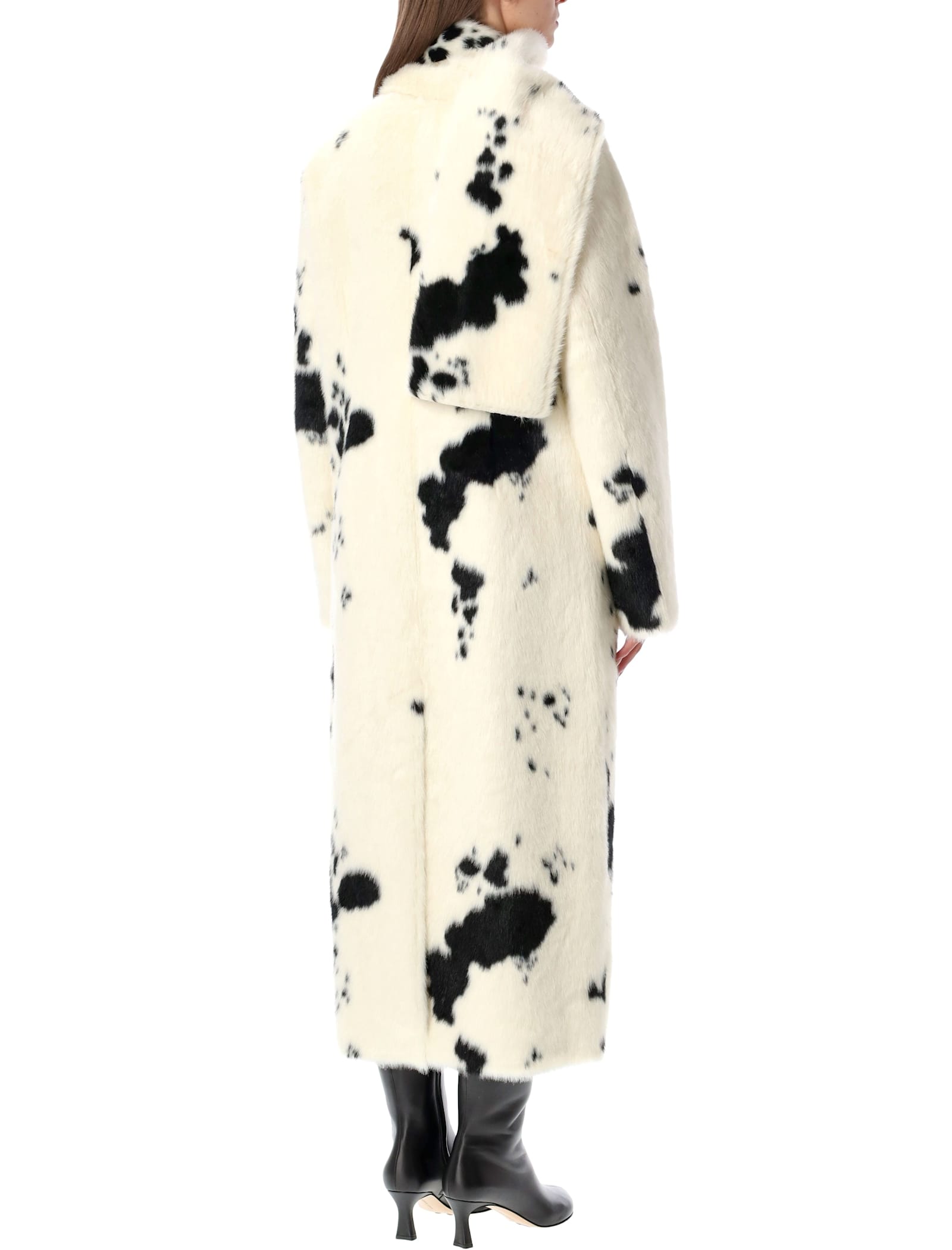 Stand Studio Double-breasted Faux-fur Coat With Cow Pattern In White