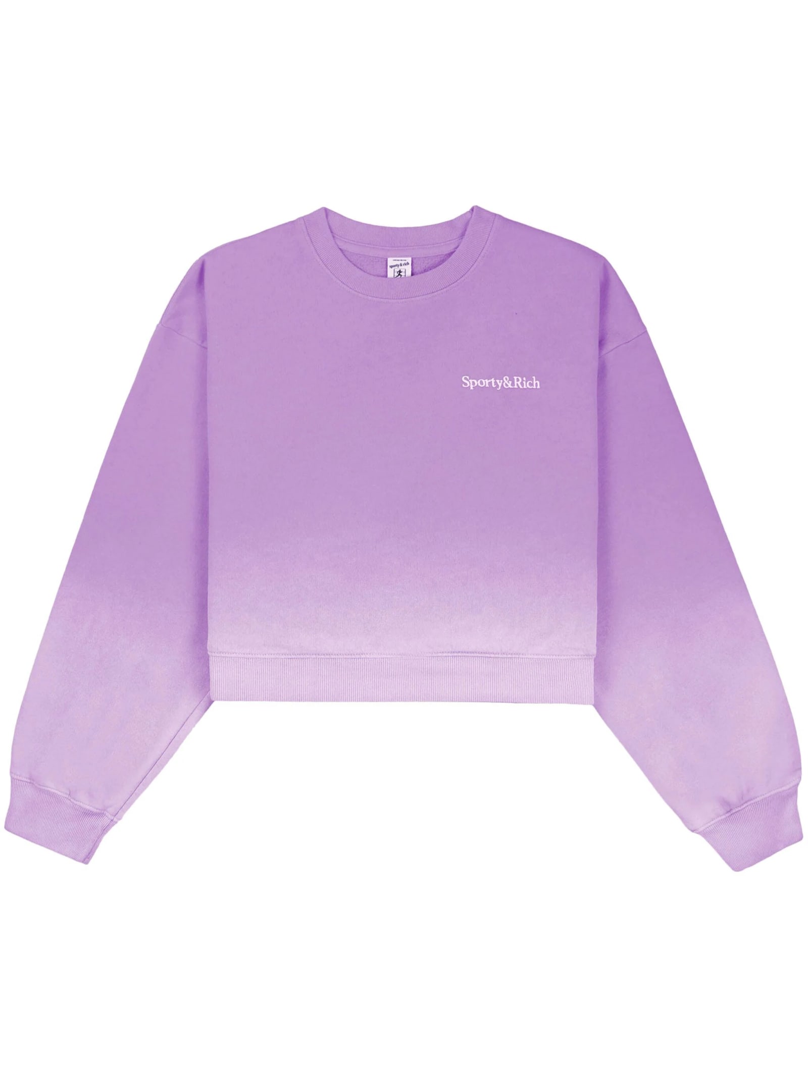 Shop Sporty & Rich Serif Logo Embroidered Cropped Crewneck In Dip Dye Purple