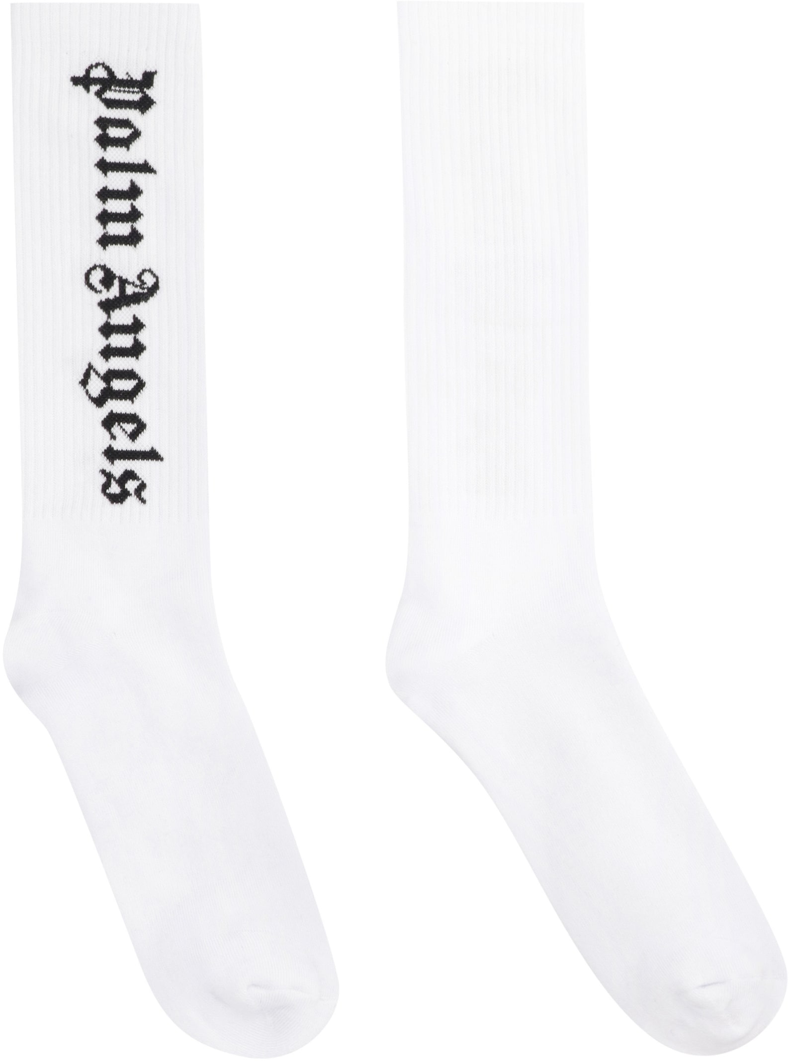 Shop Palm Angels Logo Cotton Blend Socks In White Black