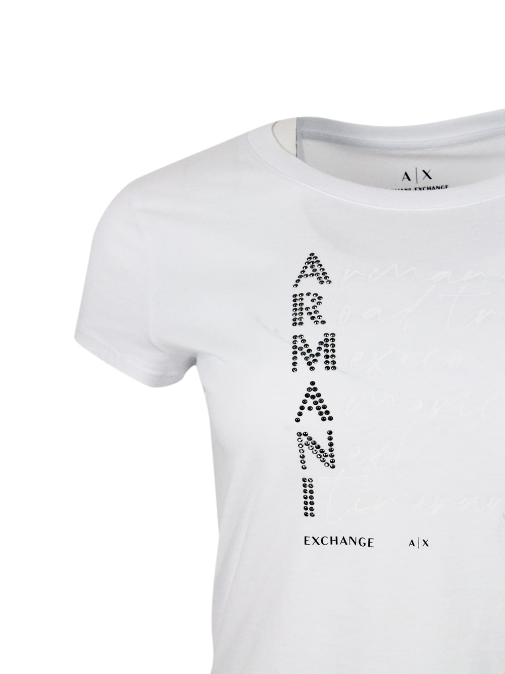 Shop Armani Collezioni Short-sleeved Crew-neck T-shirt With Studded Logo On The Front In White