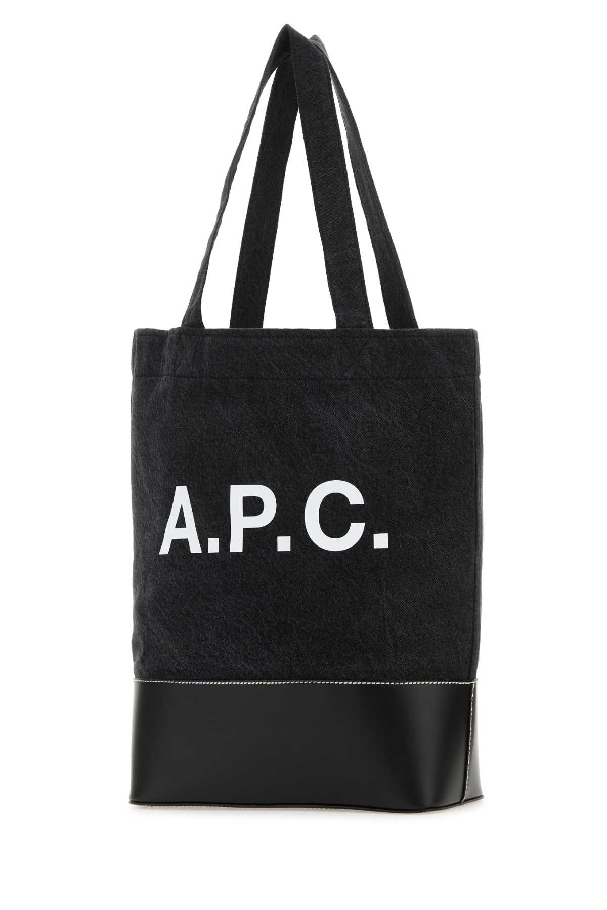 Apc Black Denim And Leather Axel Shopping Bag In Noir