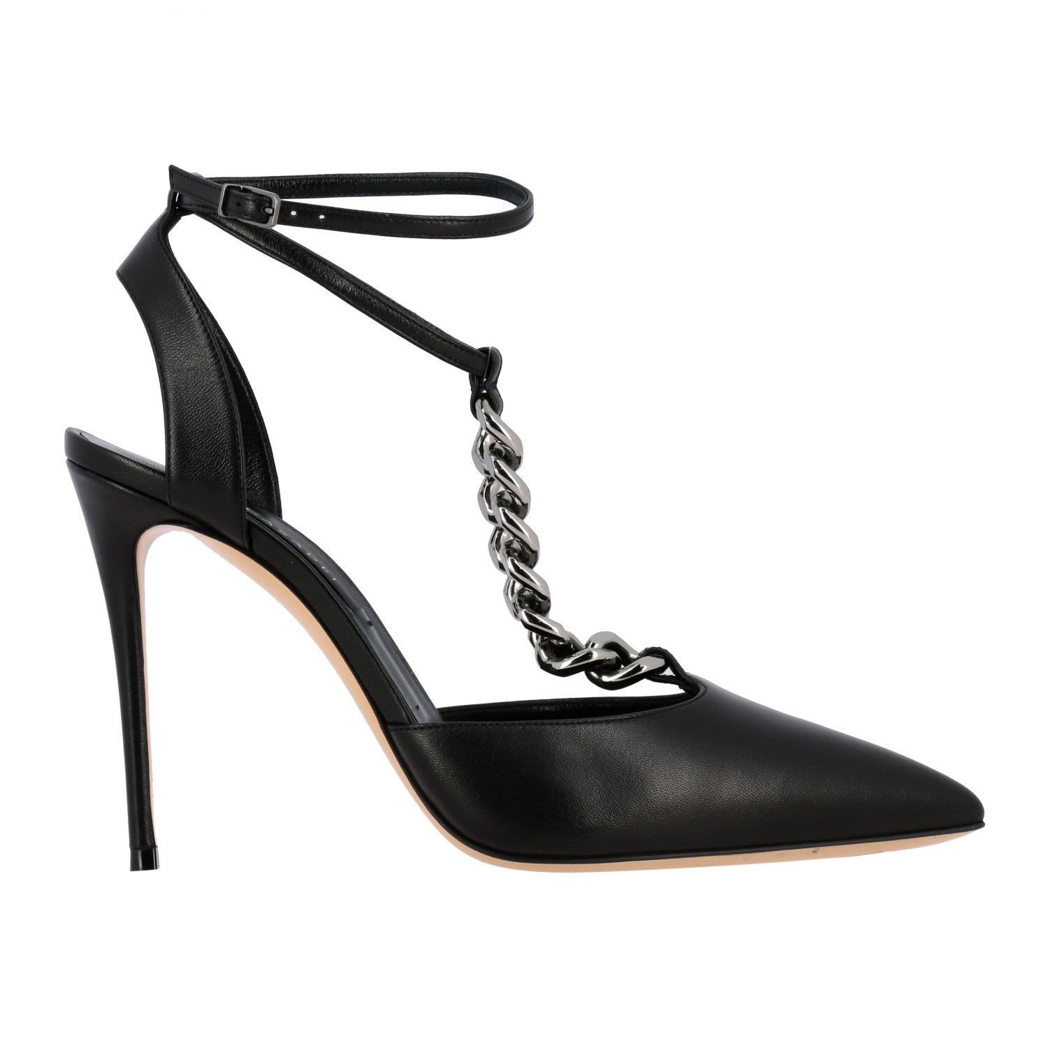 CASADEI LEATHER SANDAL WITH CHAIN DETAIL,11256677