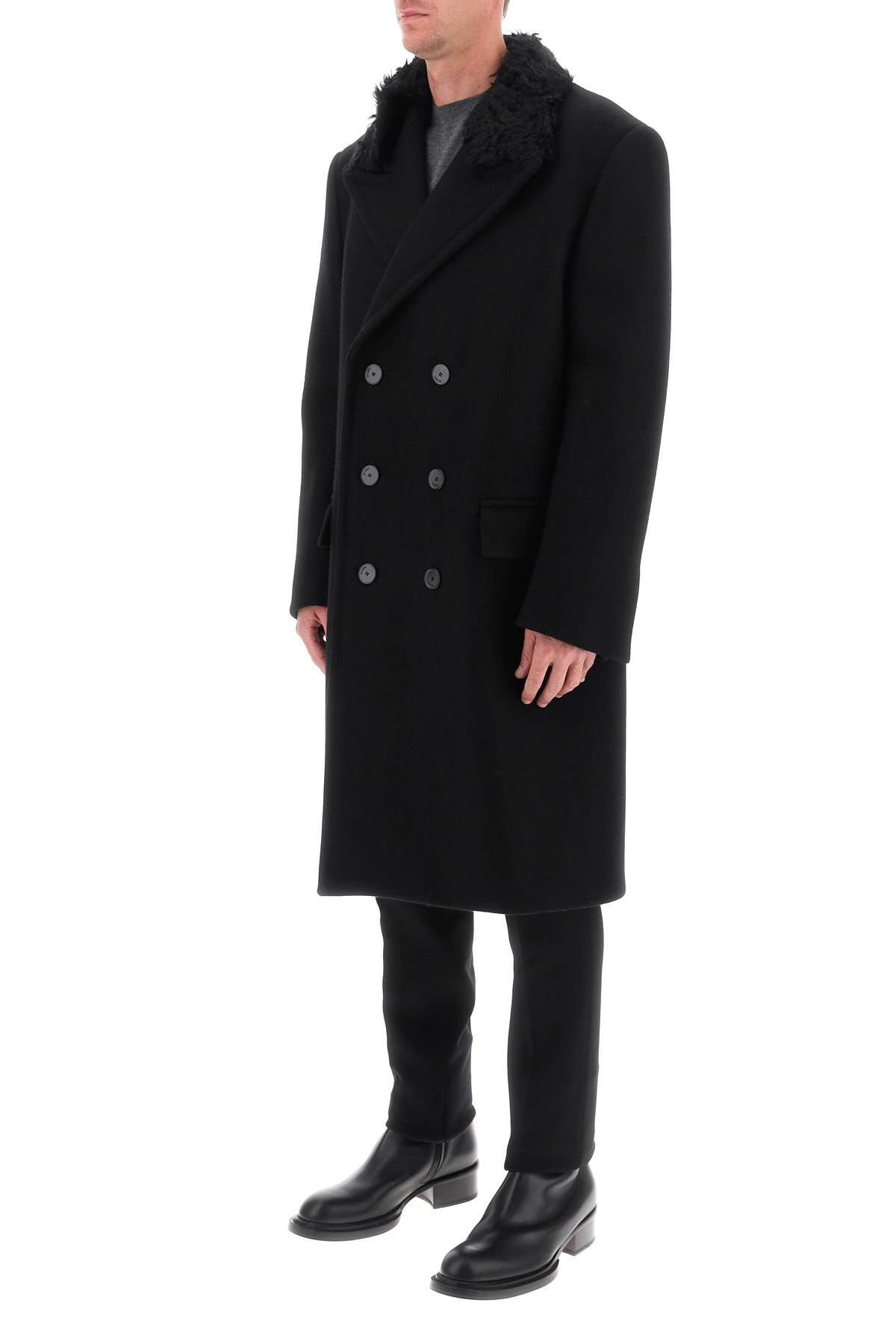 Lanvin Double-breasted Belted Wool Blend Coat In Black