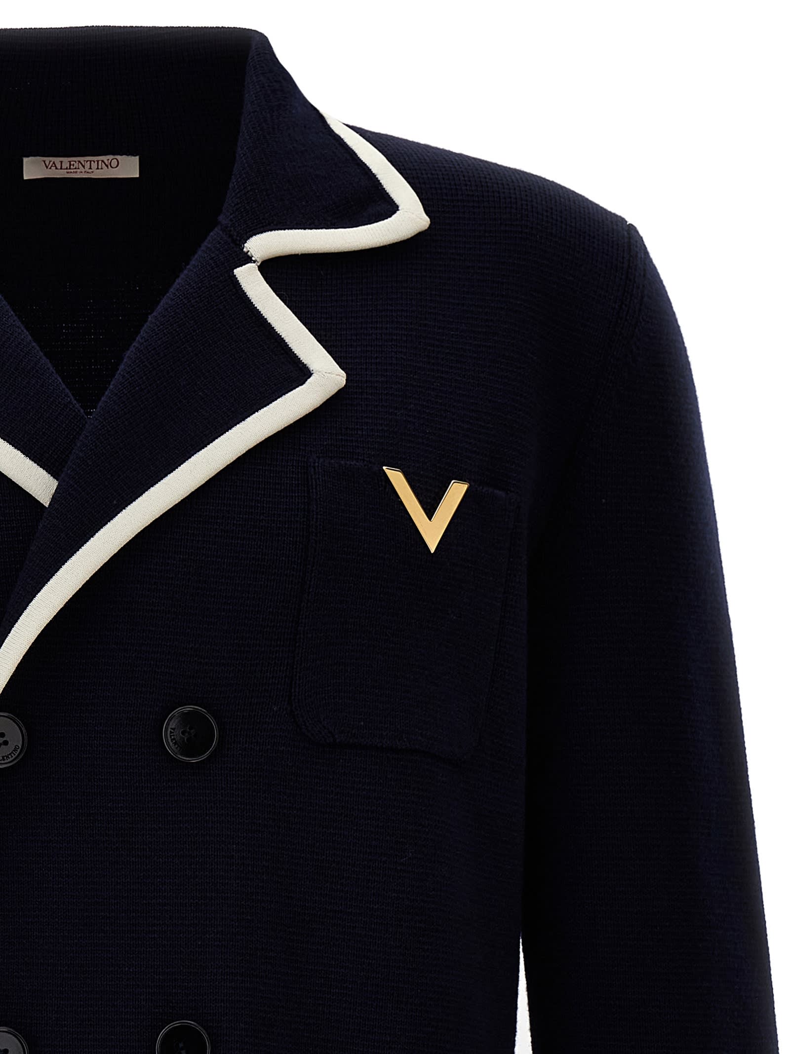 Shop Valentino V Detail Cardigan In Blue