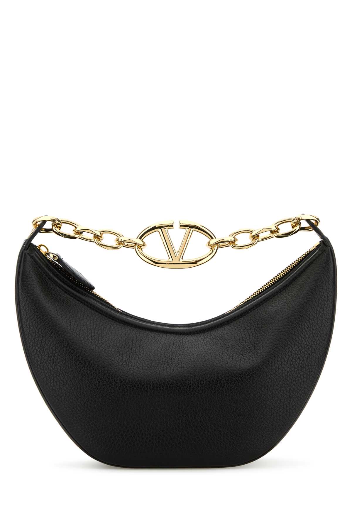 Shop Valentino Black Leather Small Hobo Vlogo Moon Handbag In Nero