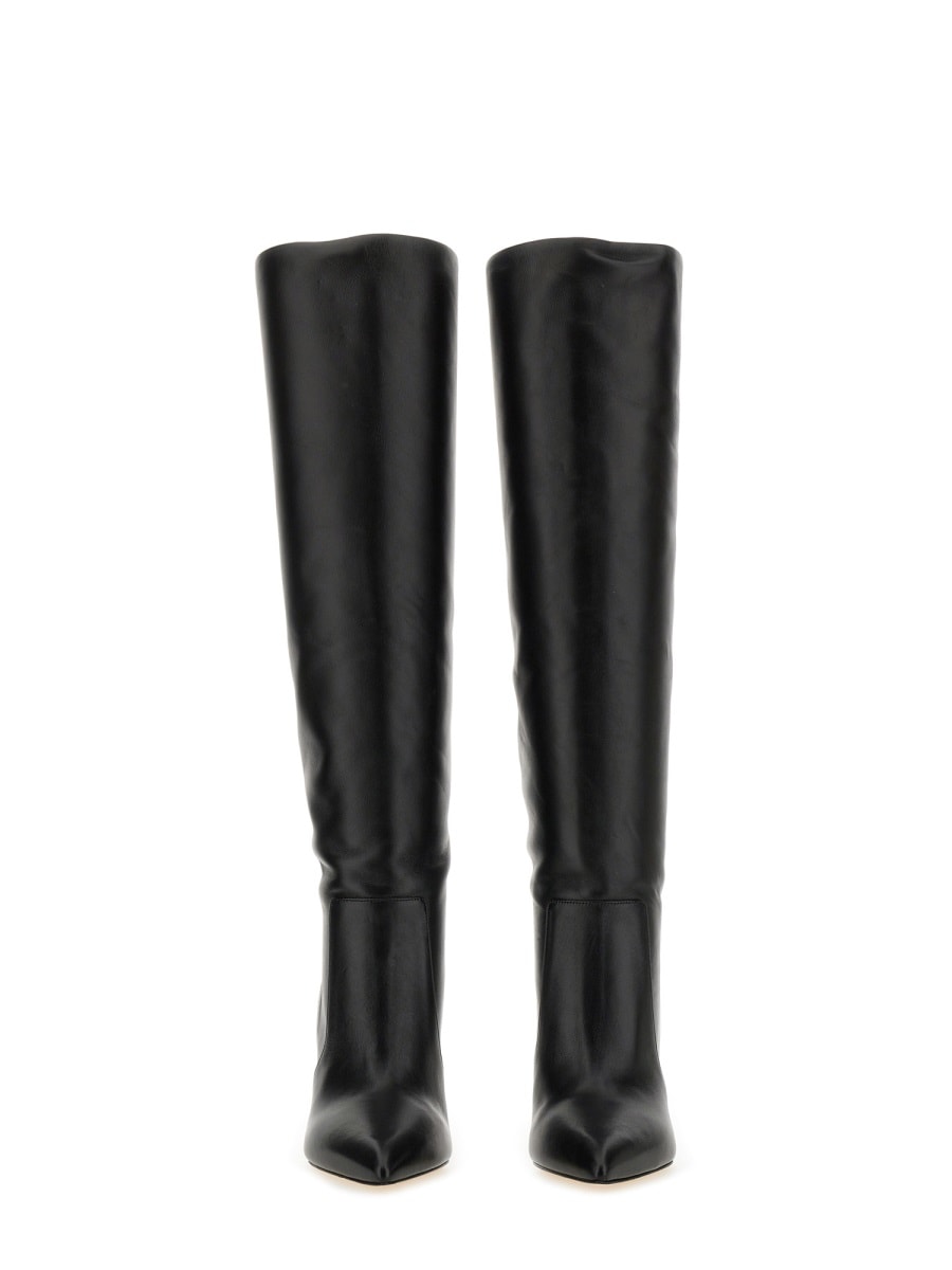 Paris Texas Arrow Toe Stiletto Boots In Black Leather In Black