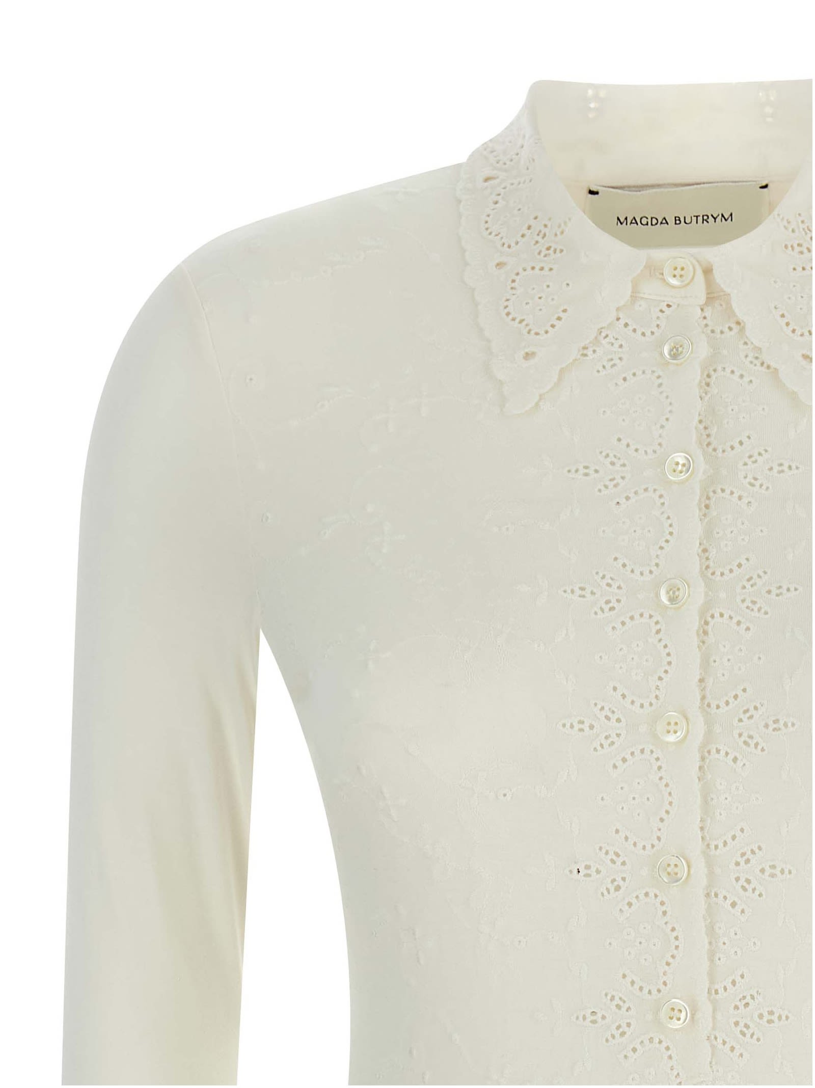Magda Butrym Long-sleeve Tricot Polo Bodysuit In White