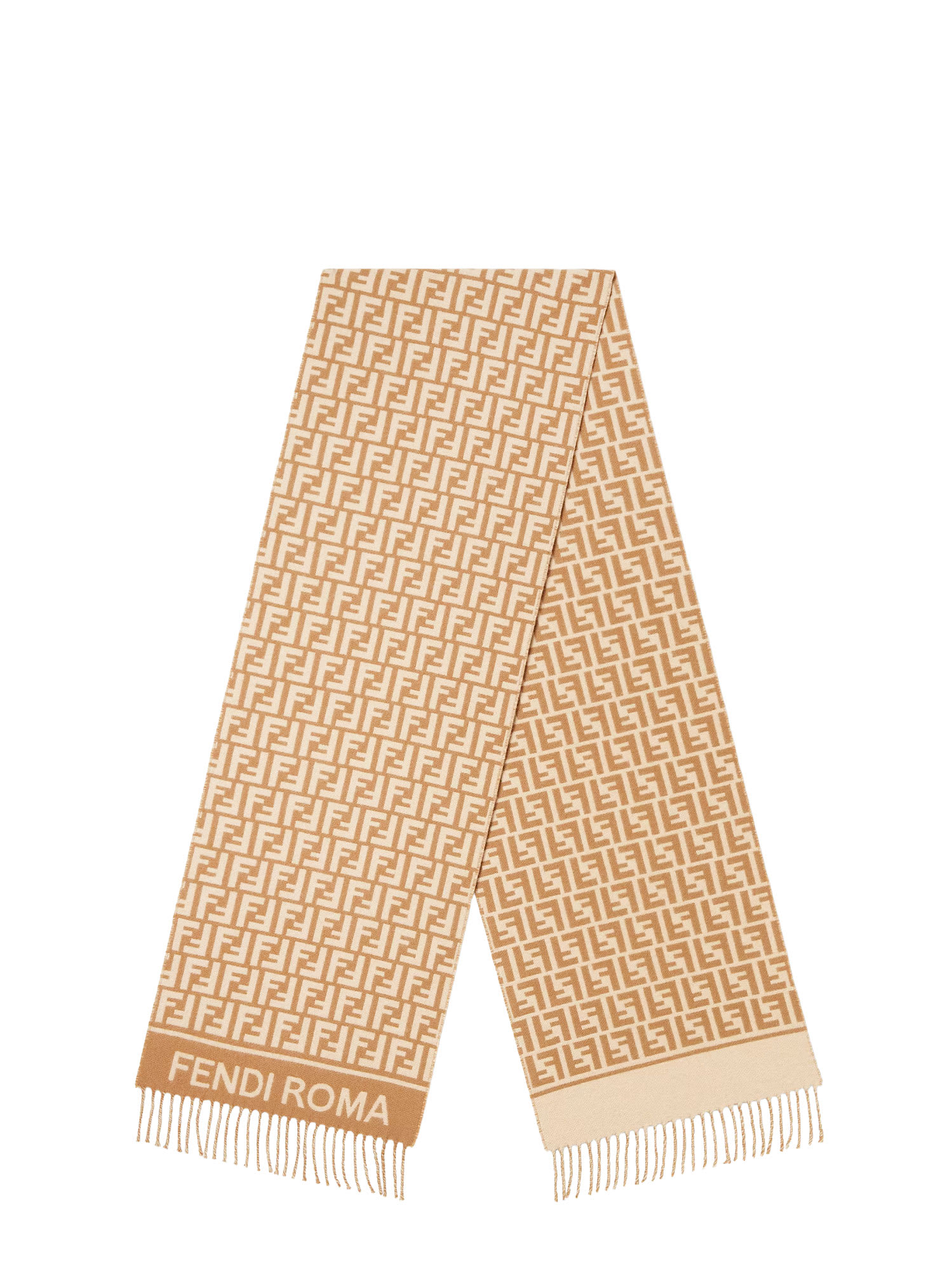 Fendi Camel Wool And Cashmere Ff Scarf In Neutral