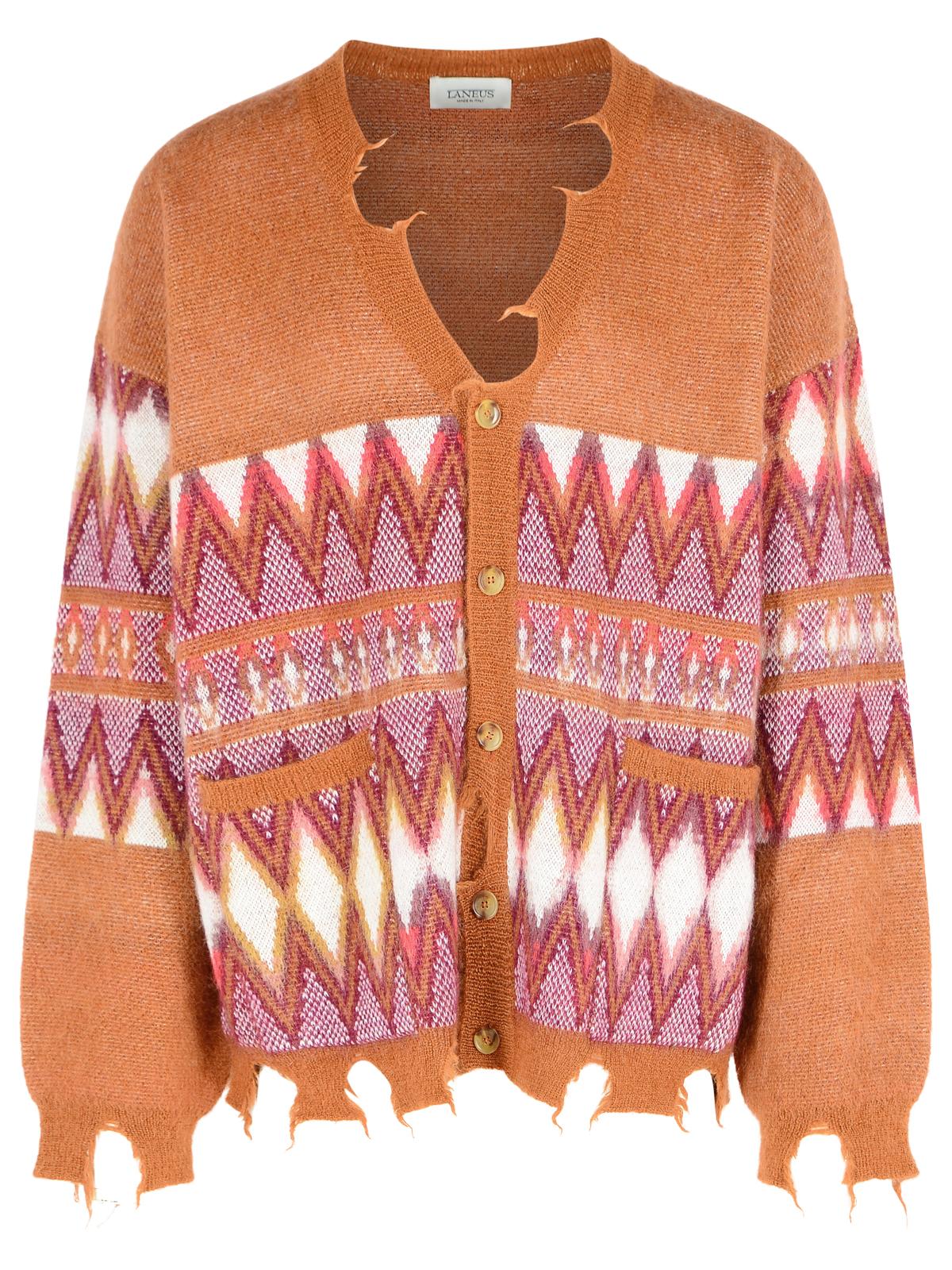 Laneus Geometric Patterned Long Sleeve Cardigan In Multi