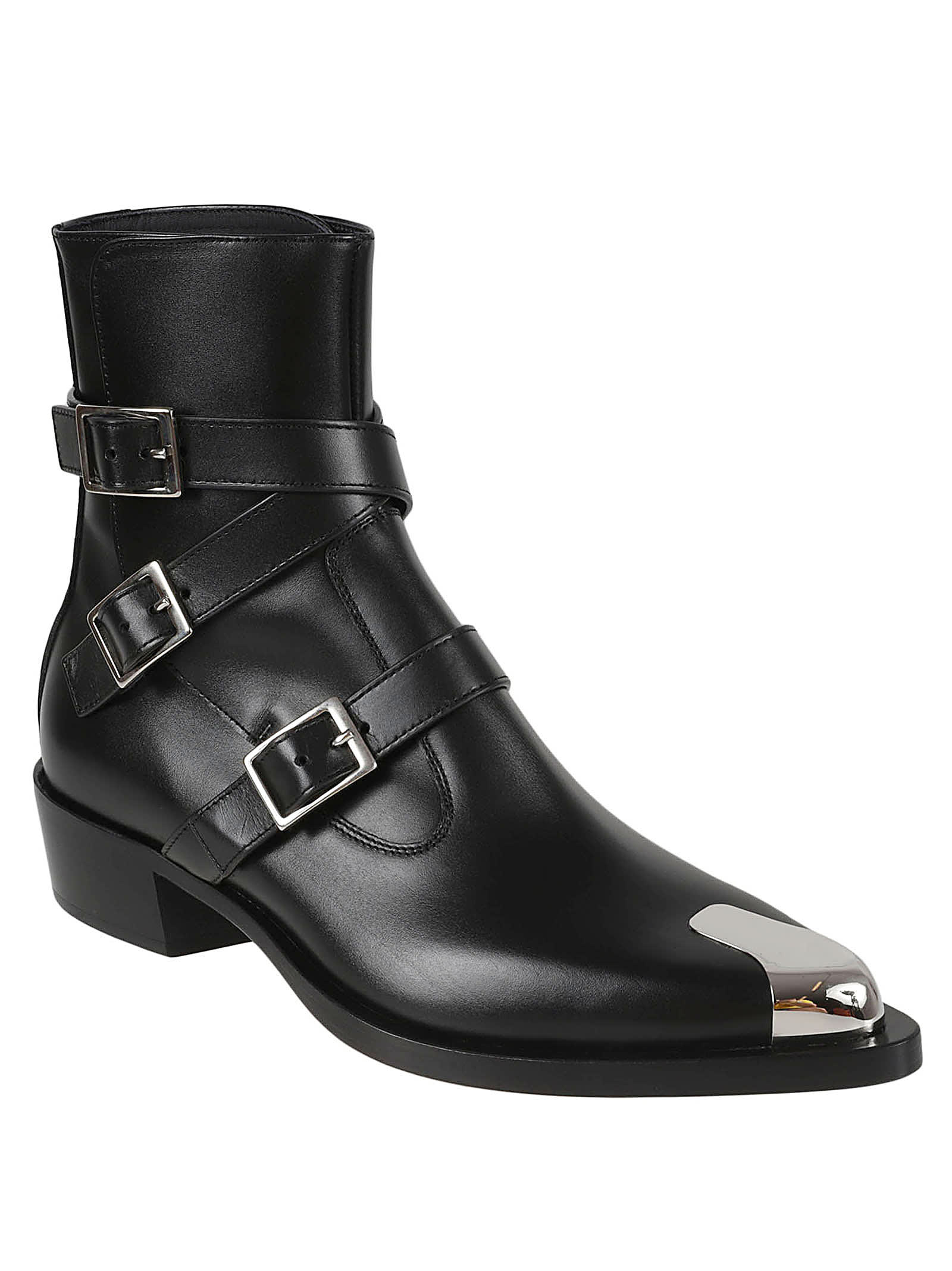 Shop Alexander Mcqueen Buckled Strappy Ankle Boots In Black