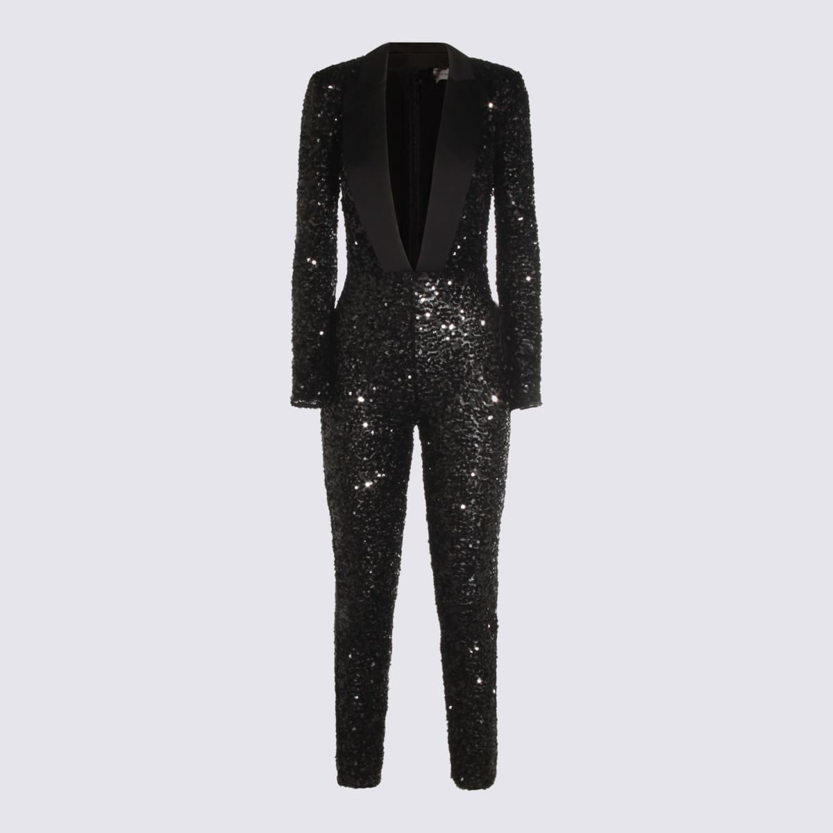 Elisabetta Franchi Sequin Trousers V-neck Embellished Detail In Black