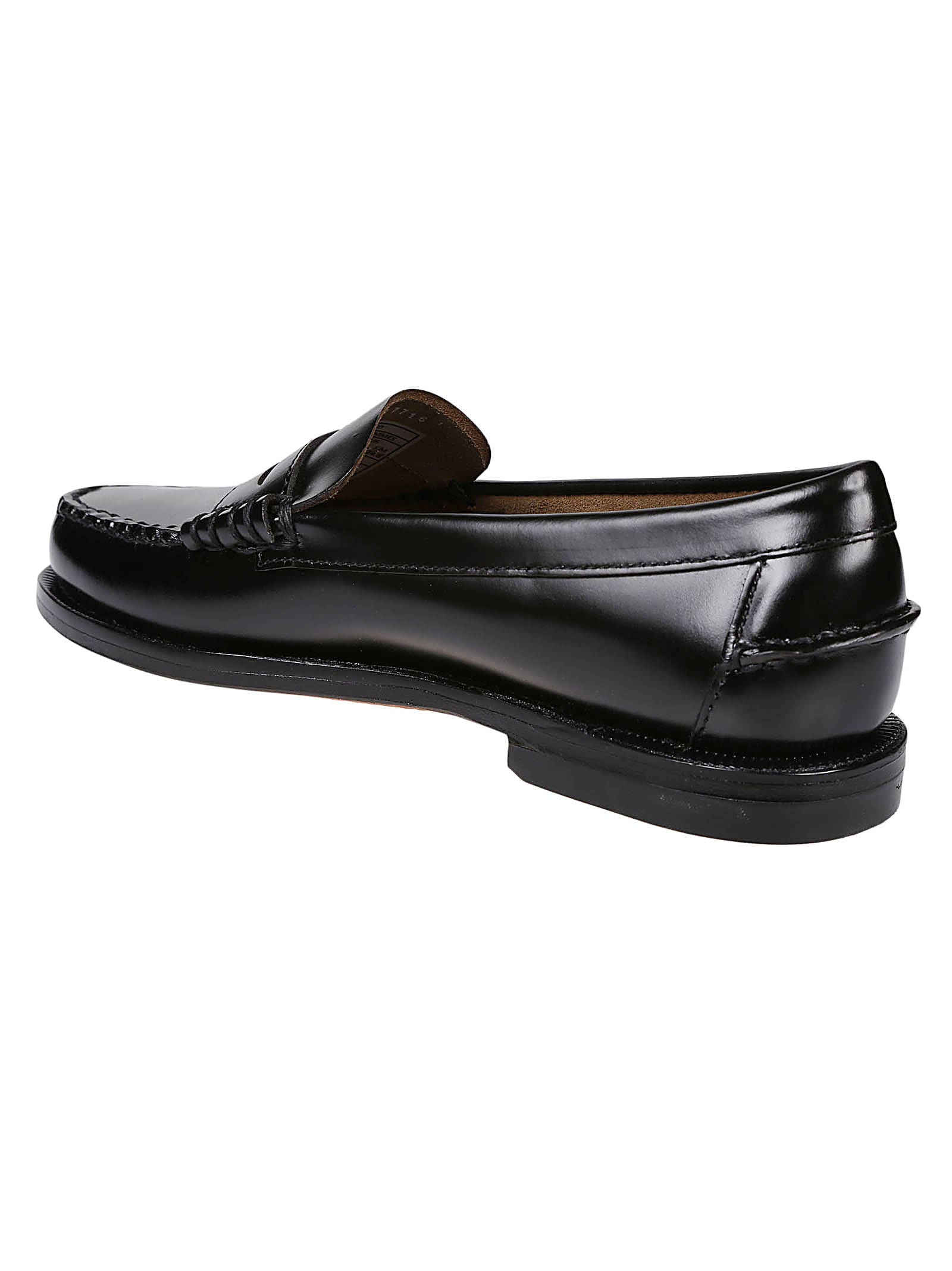 Sebago Round Toe Leather Loafers With Penny Strap In Black