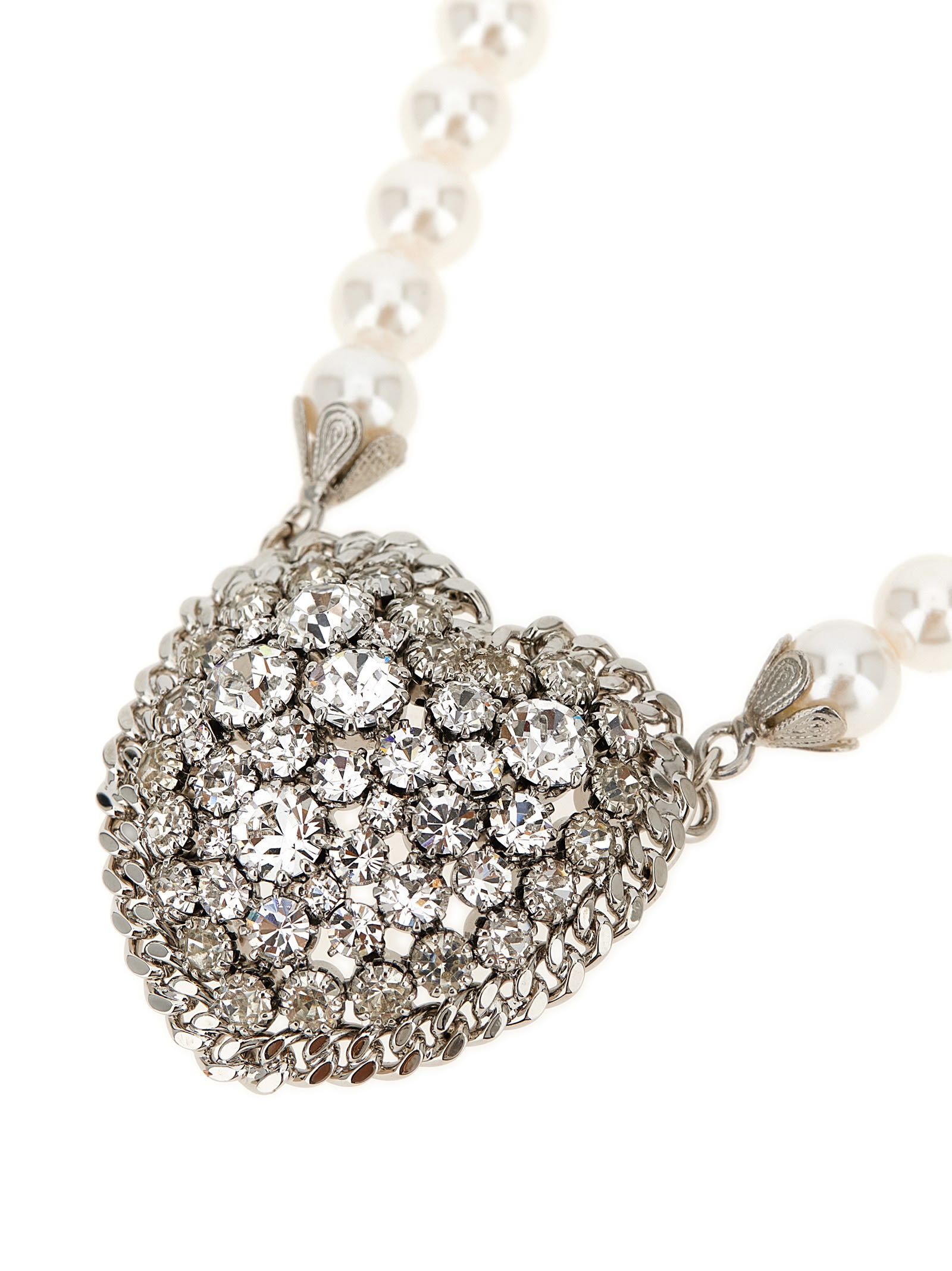 Alessandra Rich Collana Heart In Perle Bianche Donna In Metallic
