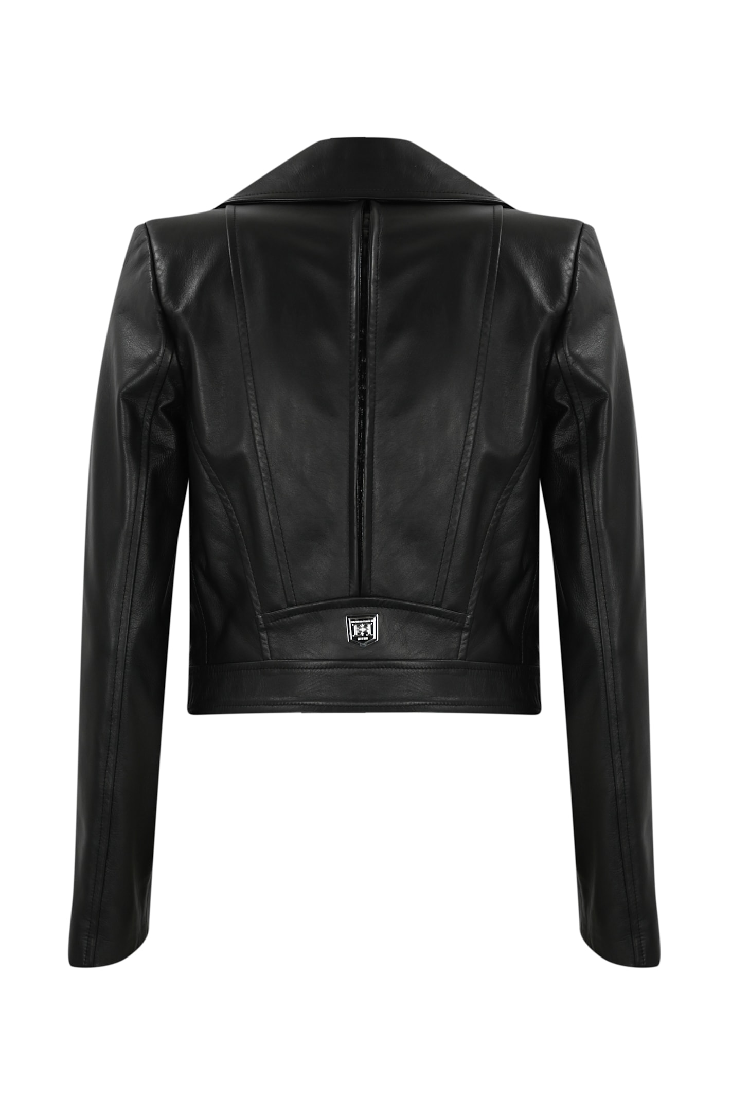 Shop Elisabetta Franchi Leather Biker Jacket In Nero