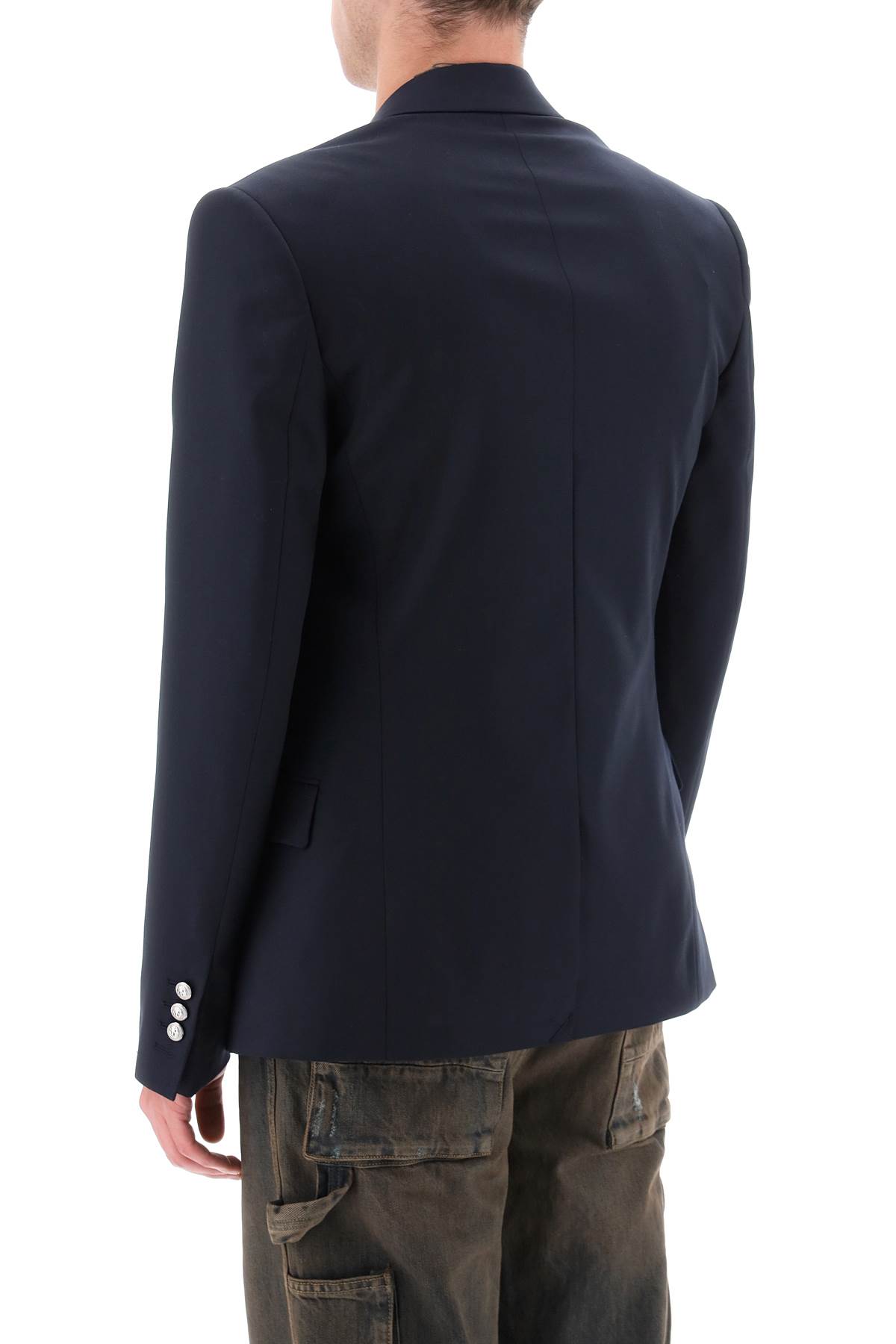 Shop Balmain Wool Jacket With Ornamental Buttons In Marine (blue)
