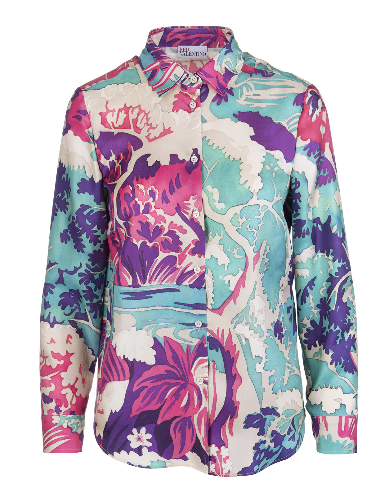 RED Valentino Woman Silk Shirt With Emerald Forest Print