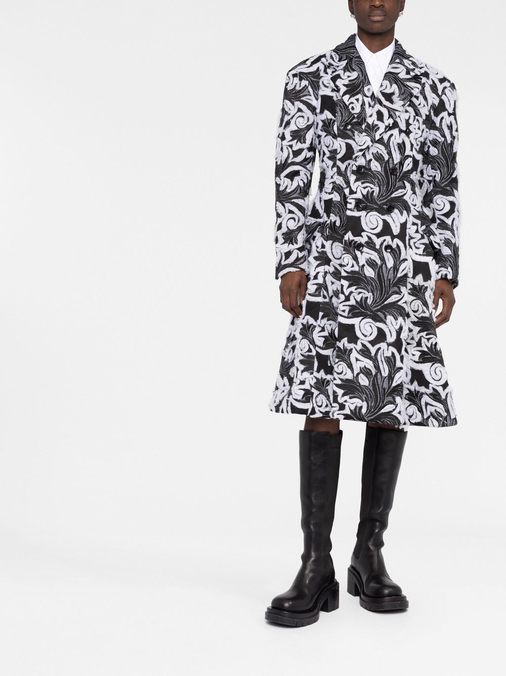 Comme Des Garçons Double-breasted Damask Coat In Black