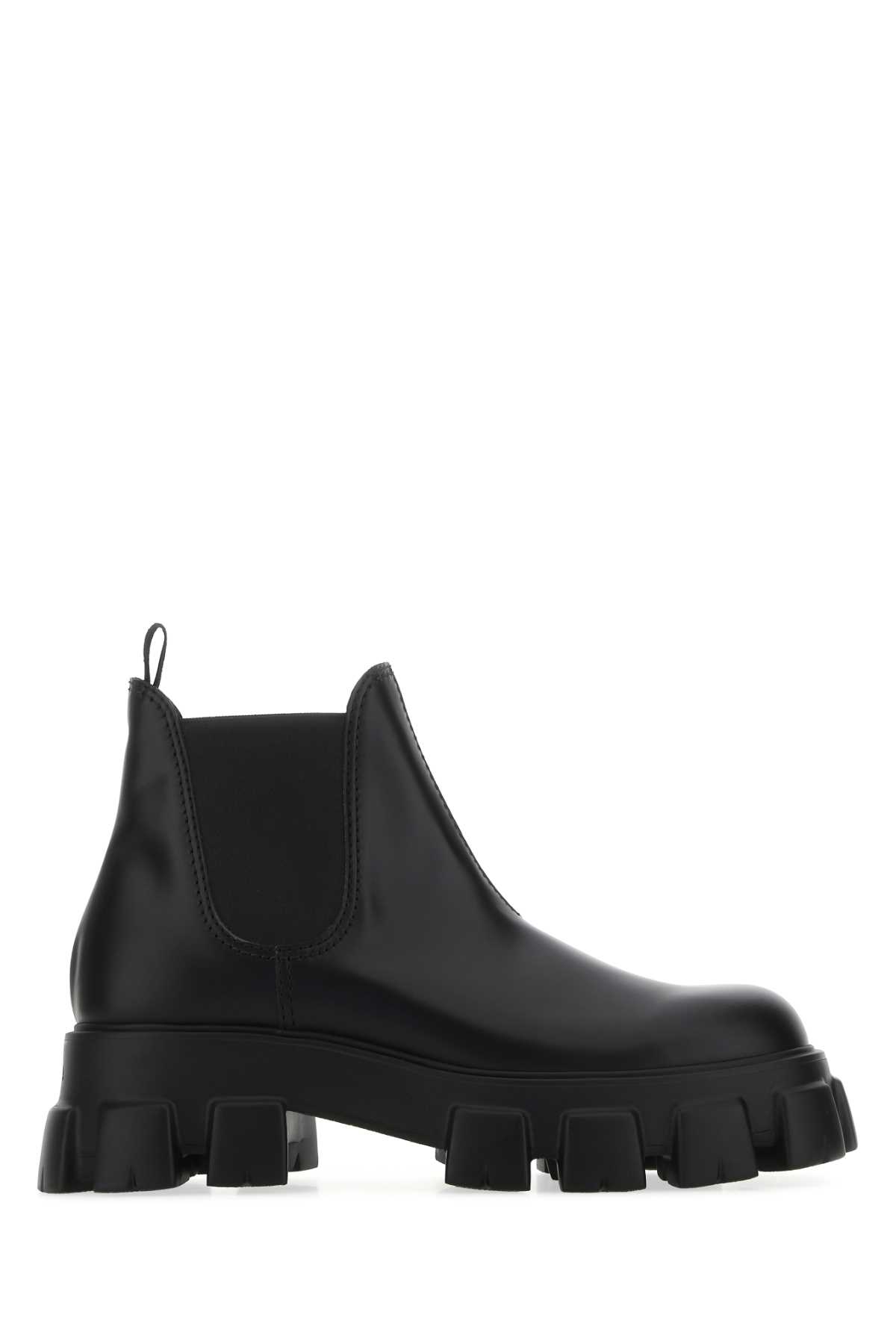Shop Prada Black Leather Monolith Ankle Boots In F0002
