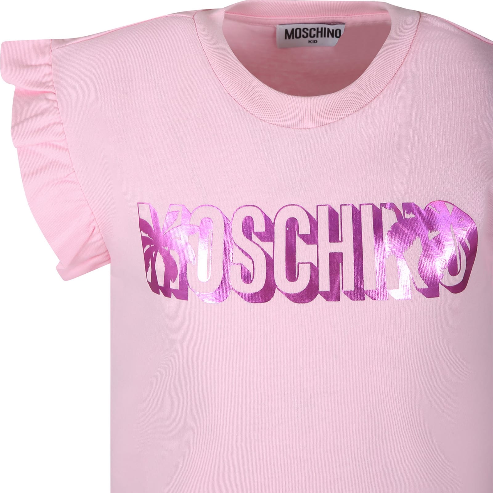 Moschino Pink Suit For Girl With Teddy Bear And Logo In Pink