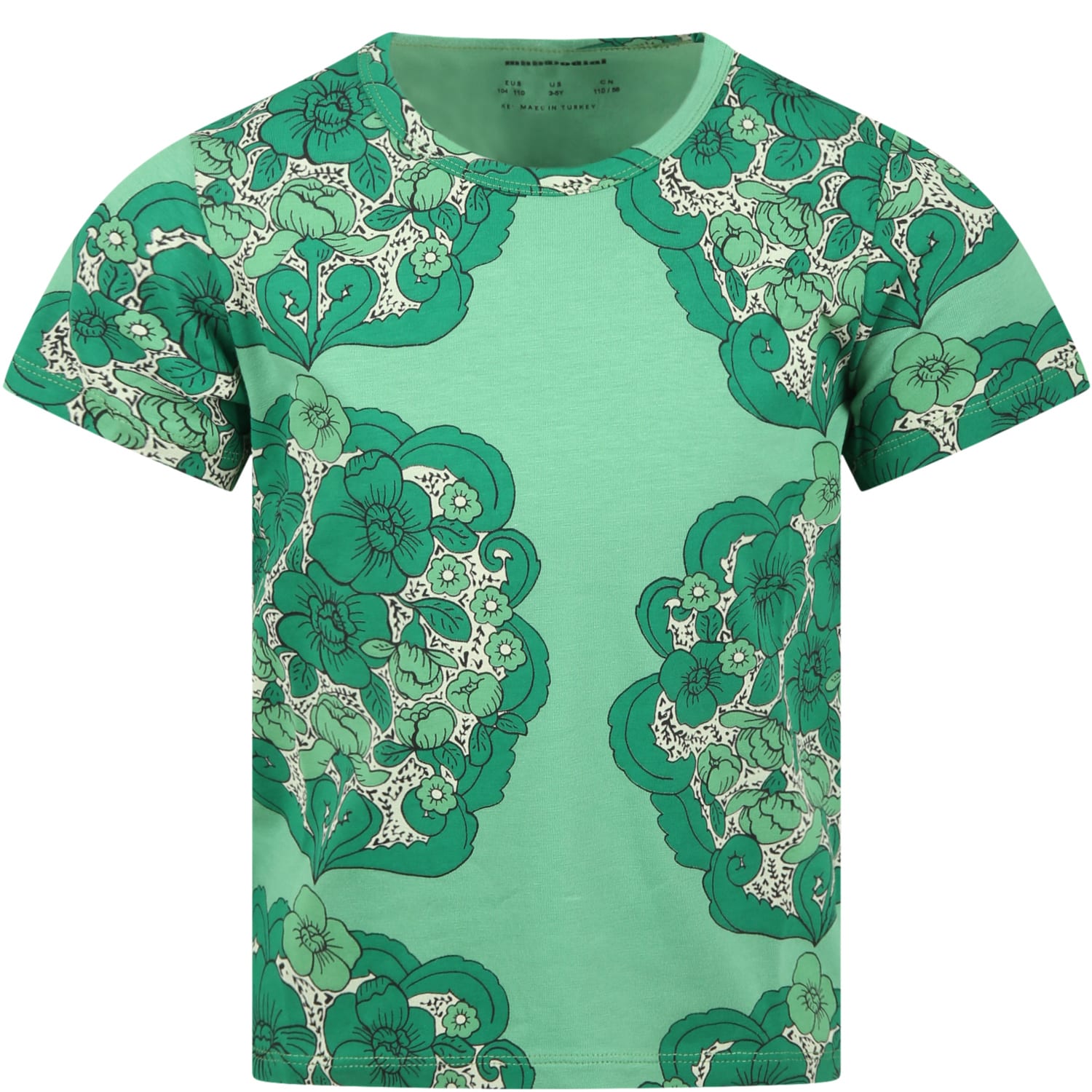 Mini Rodini Green T-shirt For Kids With Flowers