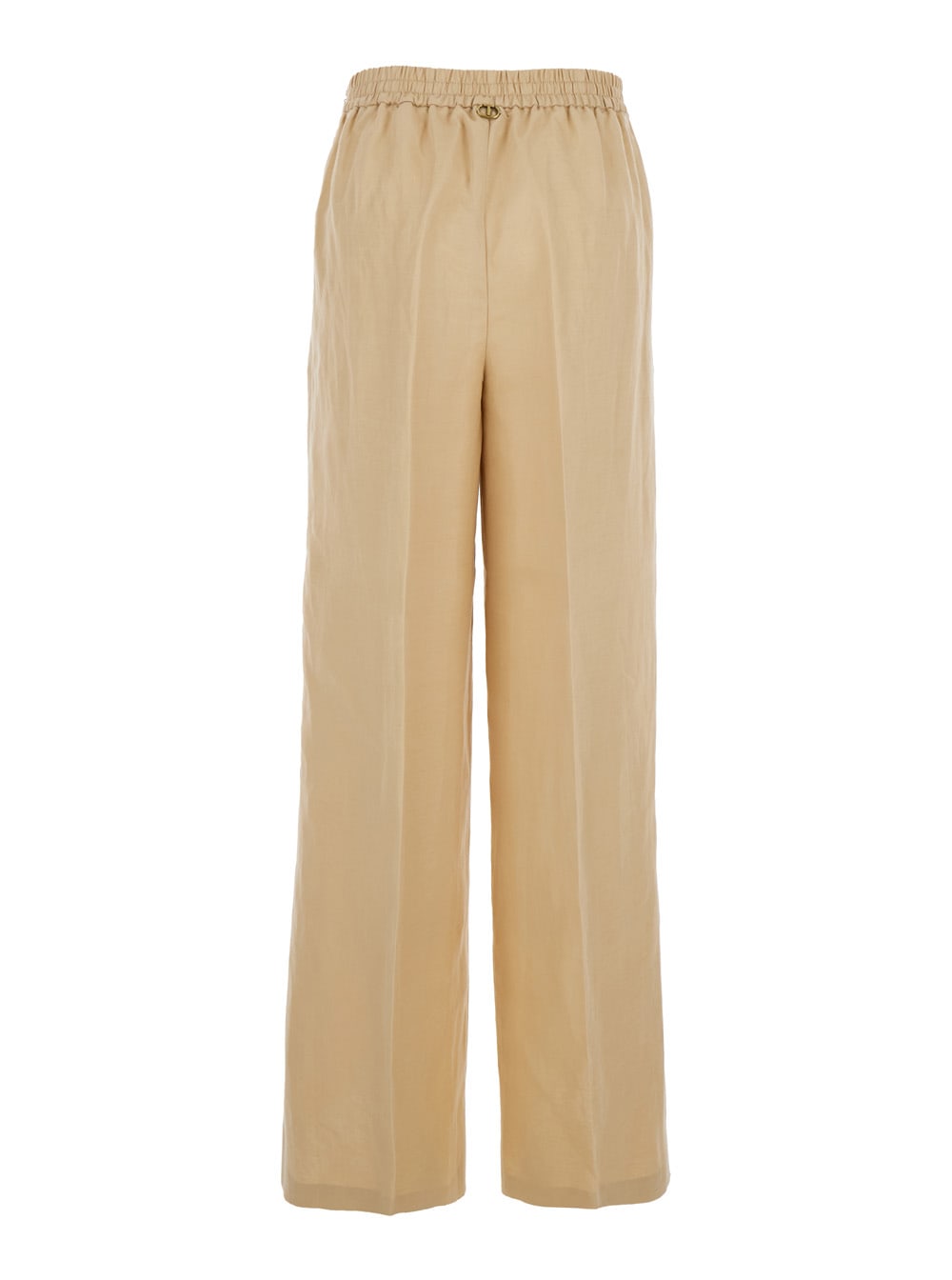 TWINSET BEIGE PALAZZO PANTS WITH ELASTIC WAIST AND LOGO PLAQUE ON THE BACK IN WOOL BLEND WOMAN