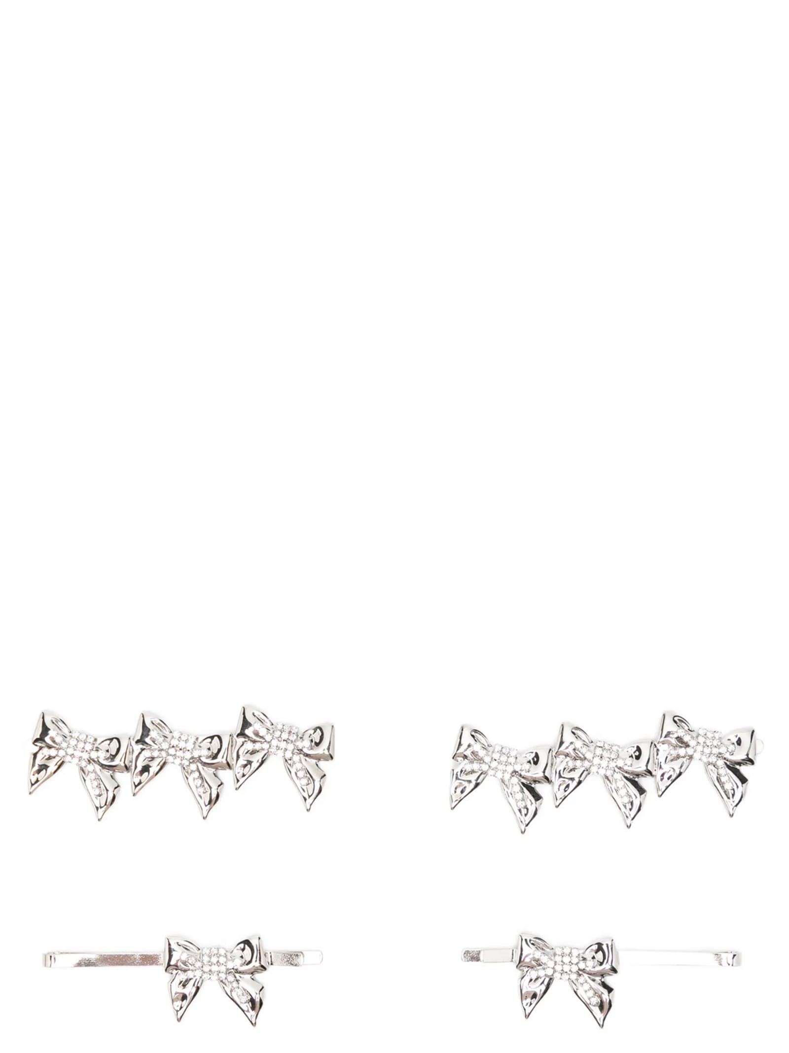 Alessandra Rich Set Of Four Bow Pins Hair Accessories Silver In Metallic