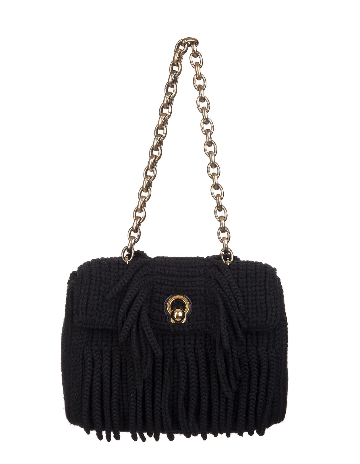 Ermanno Scervino Black Medium Faubourg Bag In Knitted With Fringes
