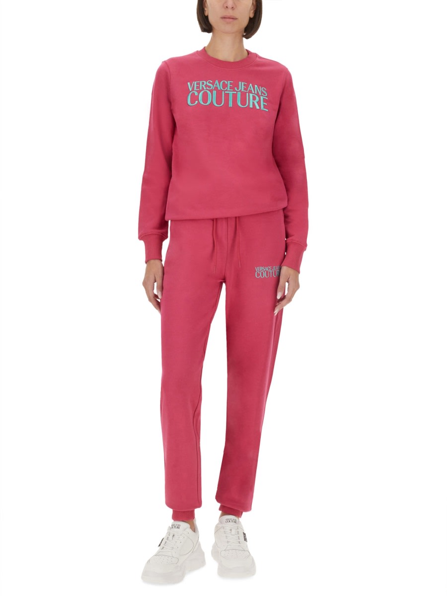 Versace Jeans Couture Women's Jogging Pants With Logo In Fuchsia