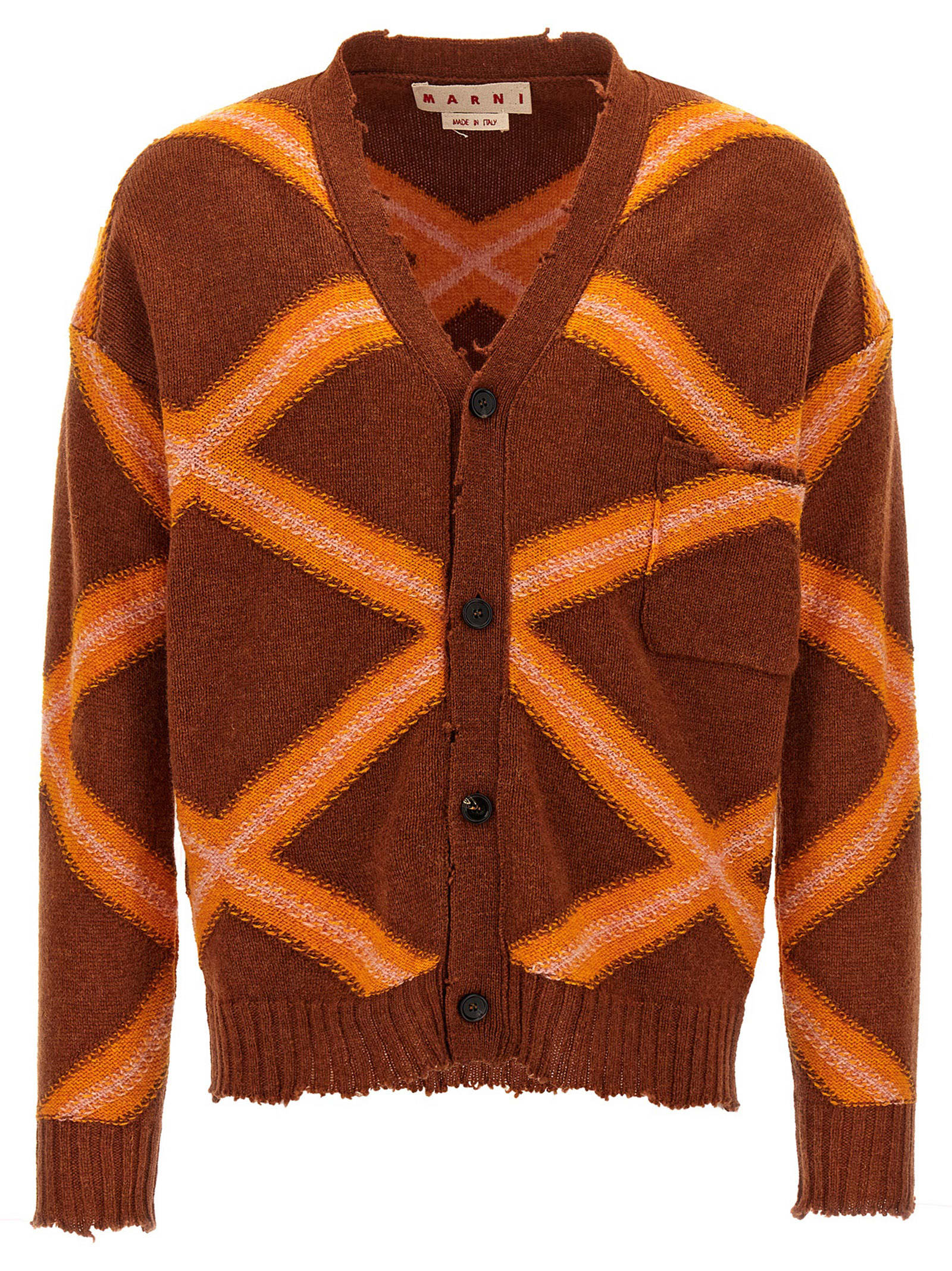 Shop Marni Broken Macro Argyle Cardigan In Multicolor