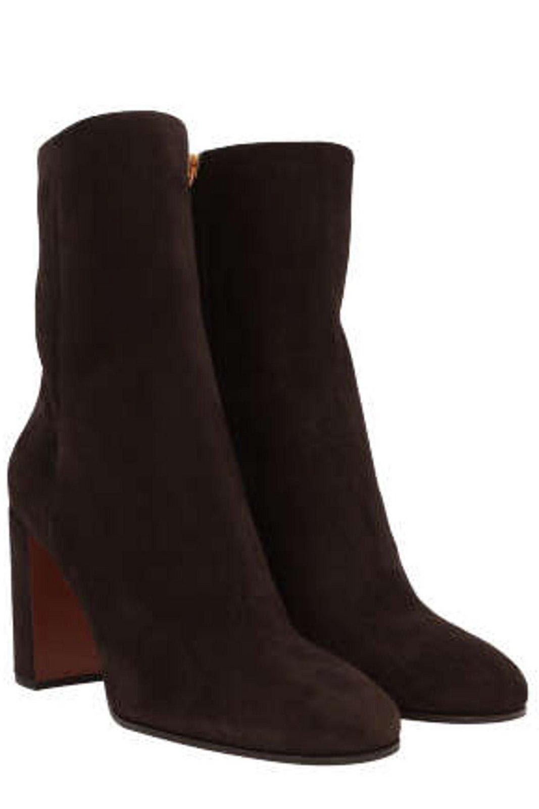 Shop Prada Triangle-logo High-heeled Boots In Brown