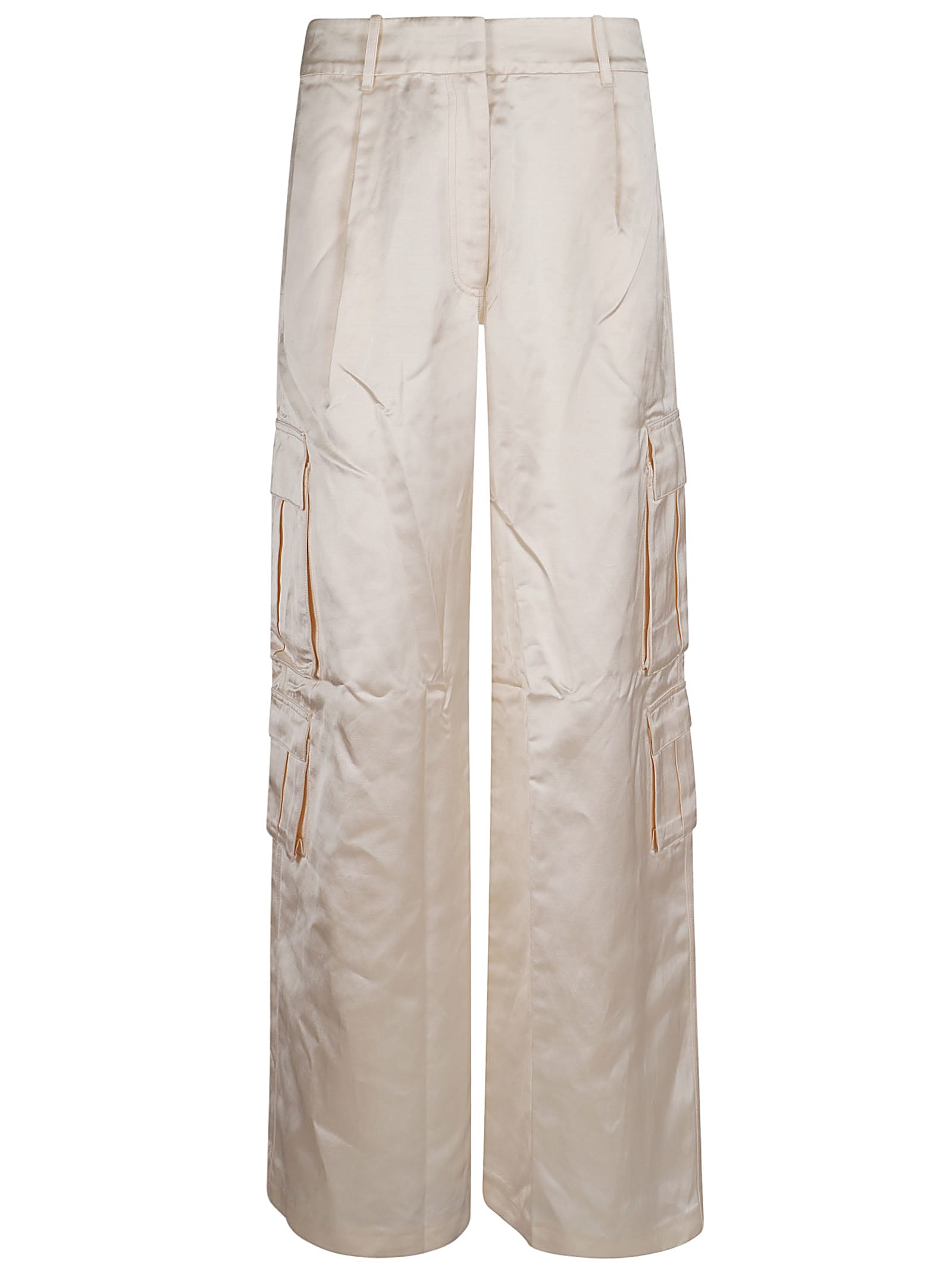 Shop Self-portrait Cream Satin Cargo Trousers