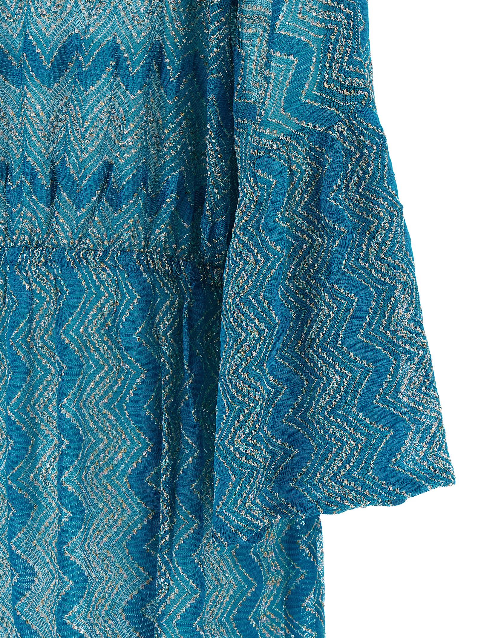 Missoni V-neck Knitted Dress Flared Sleeves In Blue