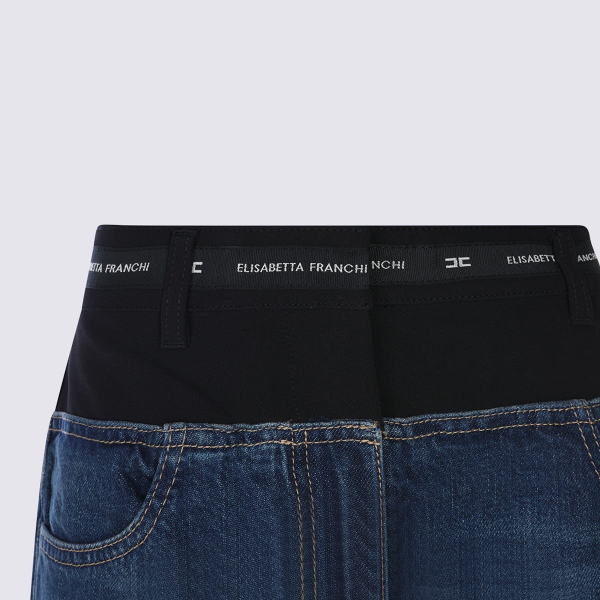 Elisabetta Franchi Blue And Black Cotton Jeans In Black