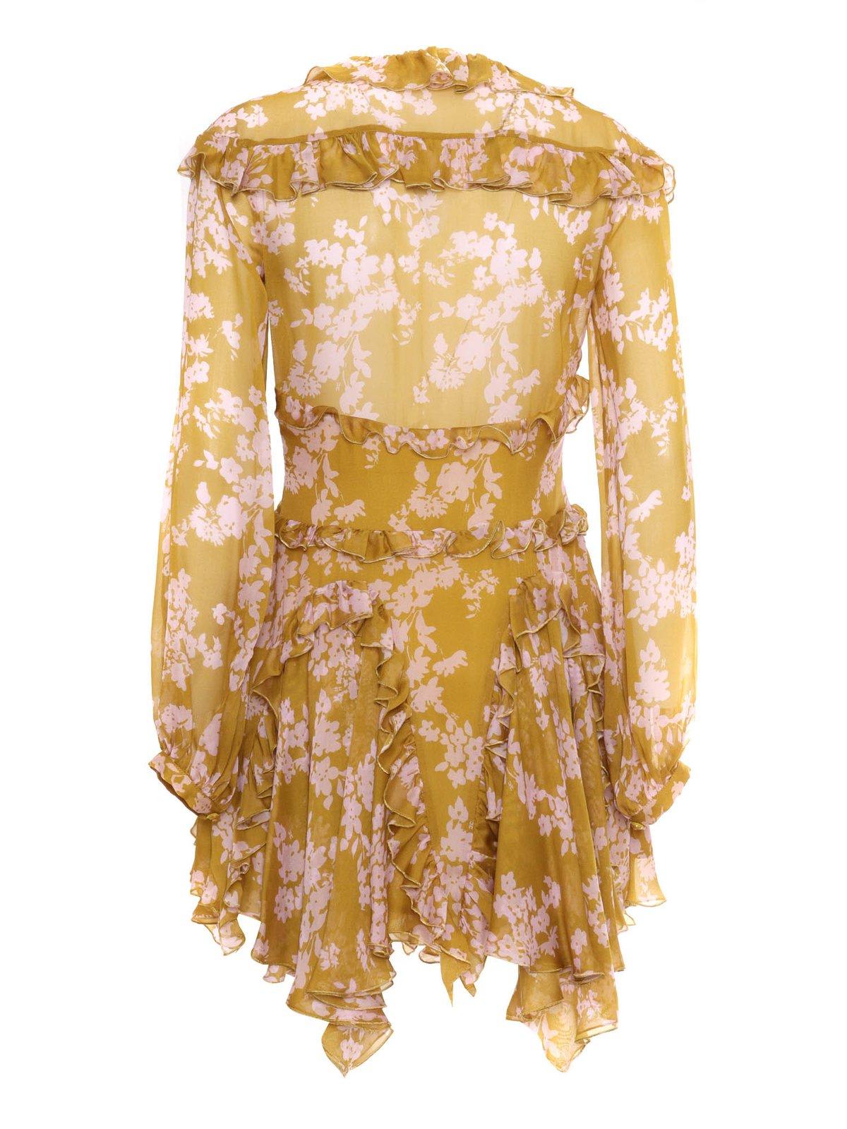 Elisabetta Franchi Curry Quarzo Mini Dress With Ruches In Giallo