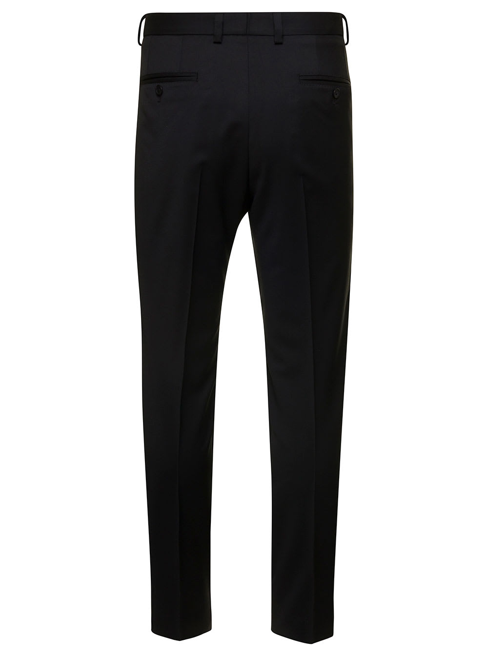 Shop Dolce & Gabbana Black Slim Pants With Contrasting Logo Band In Stretch Wool Man