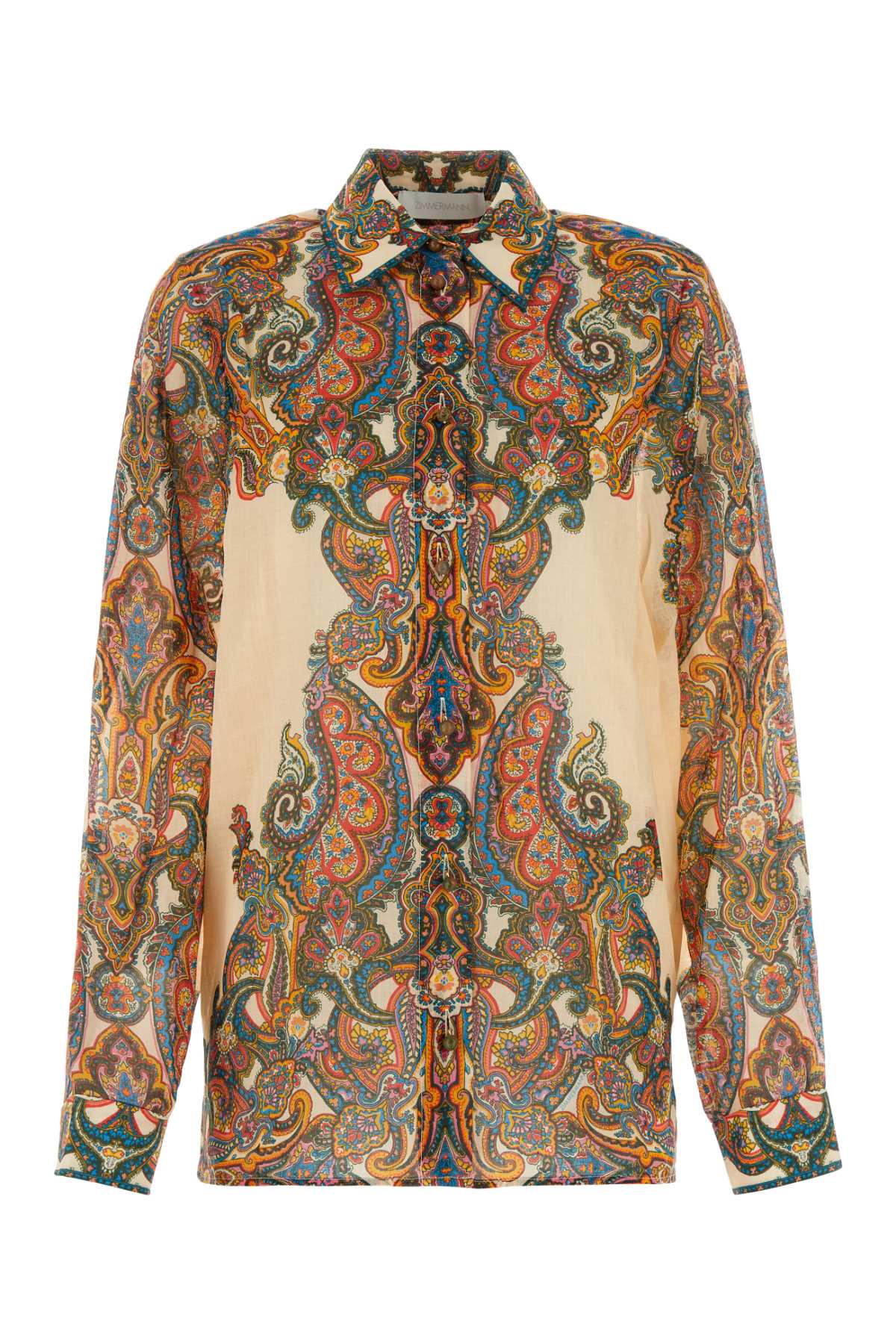 Shop Zimmermann Printed Ramie Oversize Ottie Shirt In Multipaisley