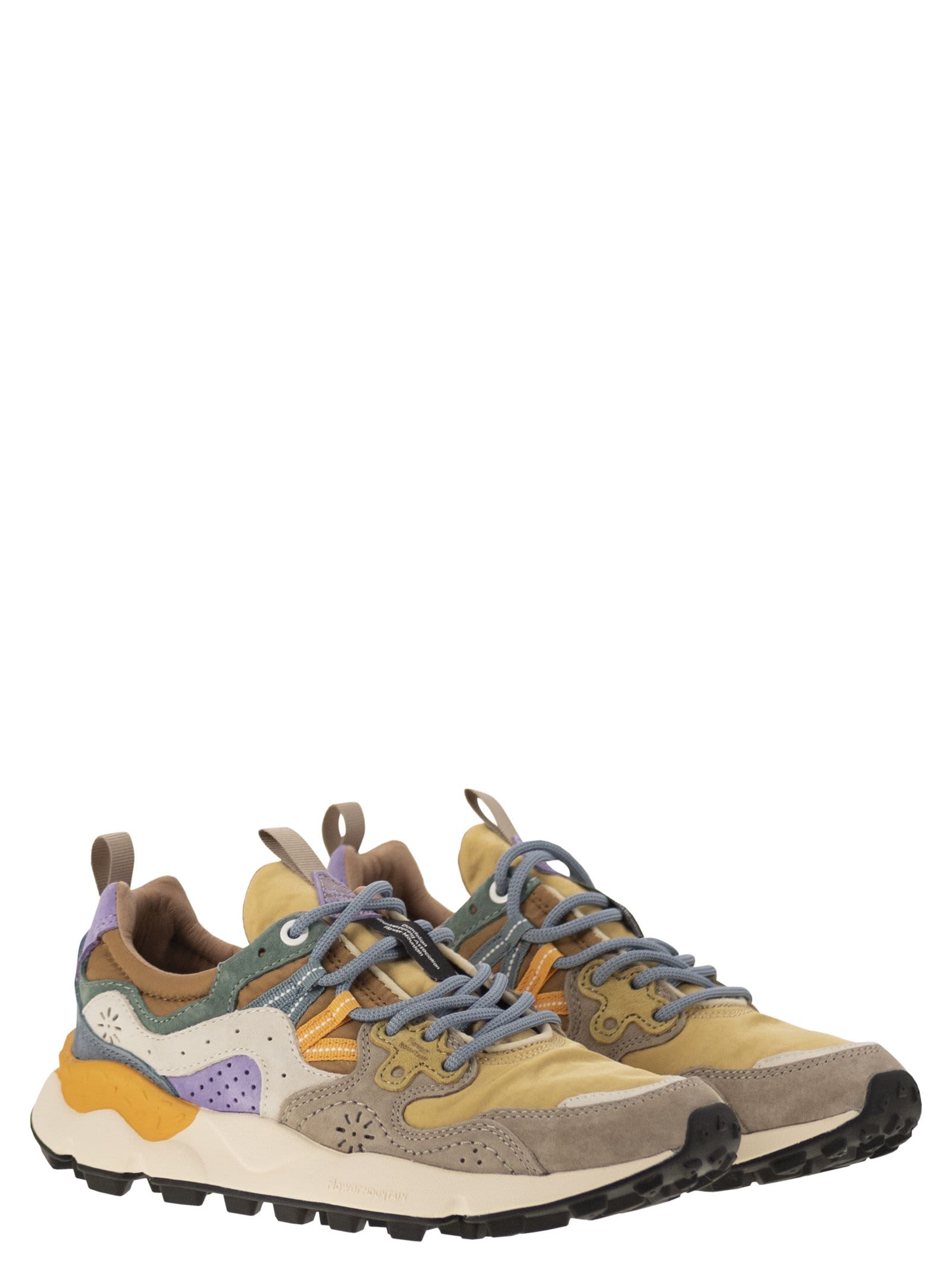Flower Mountain Yamano 3 - Sneakers In Suede And Technical Fabric In Brown/mustard