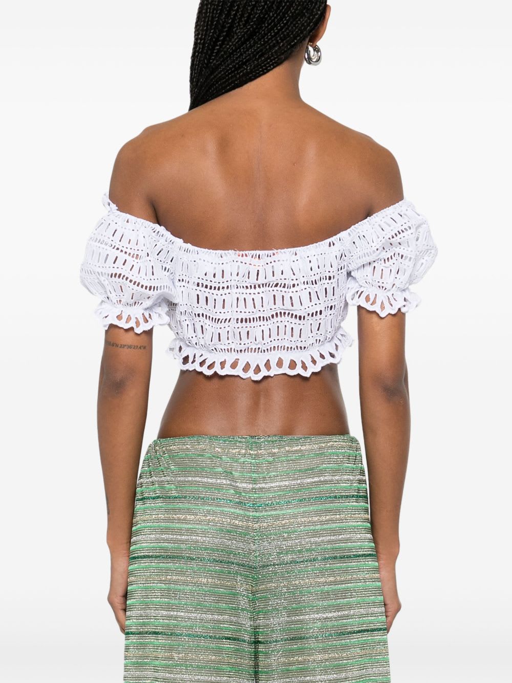 Ermanno Scervino Lace Cotton Cropped Top With Off-the-shoulder Design In White