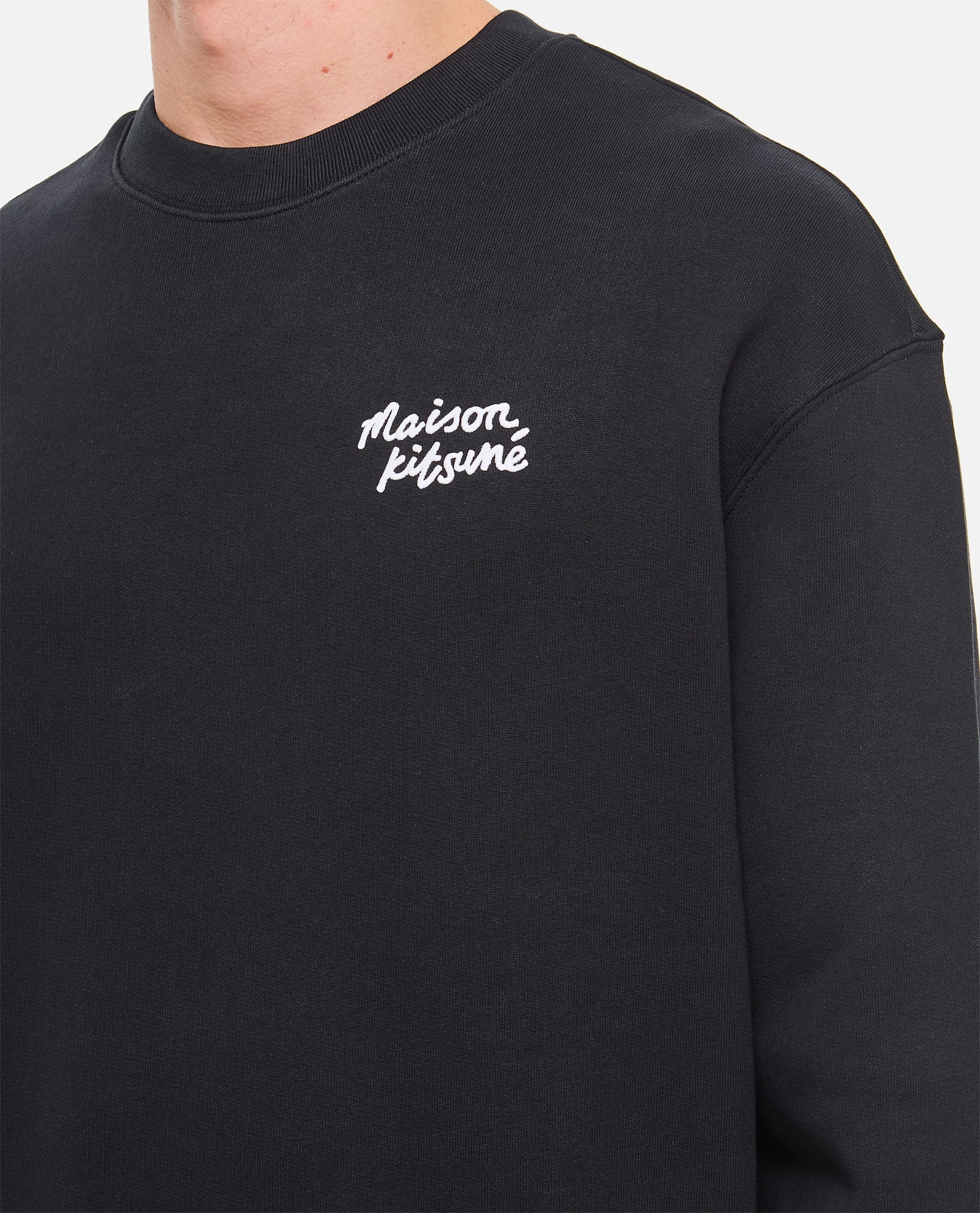 Maison Kitsuné Crewneck Sweatshirt With Logo Lettering In Black